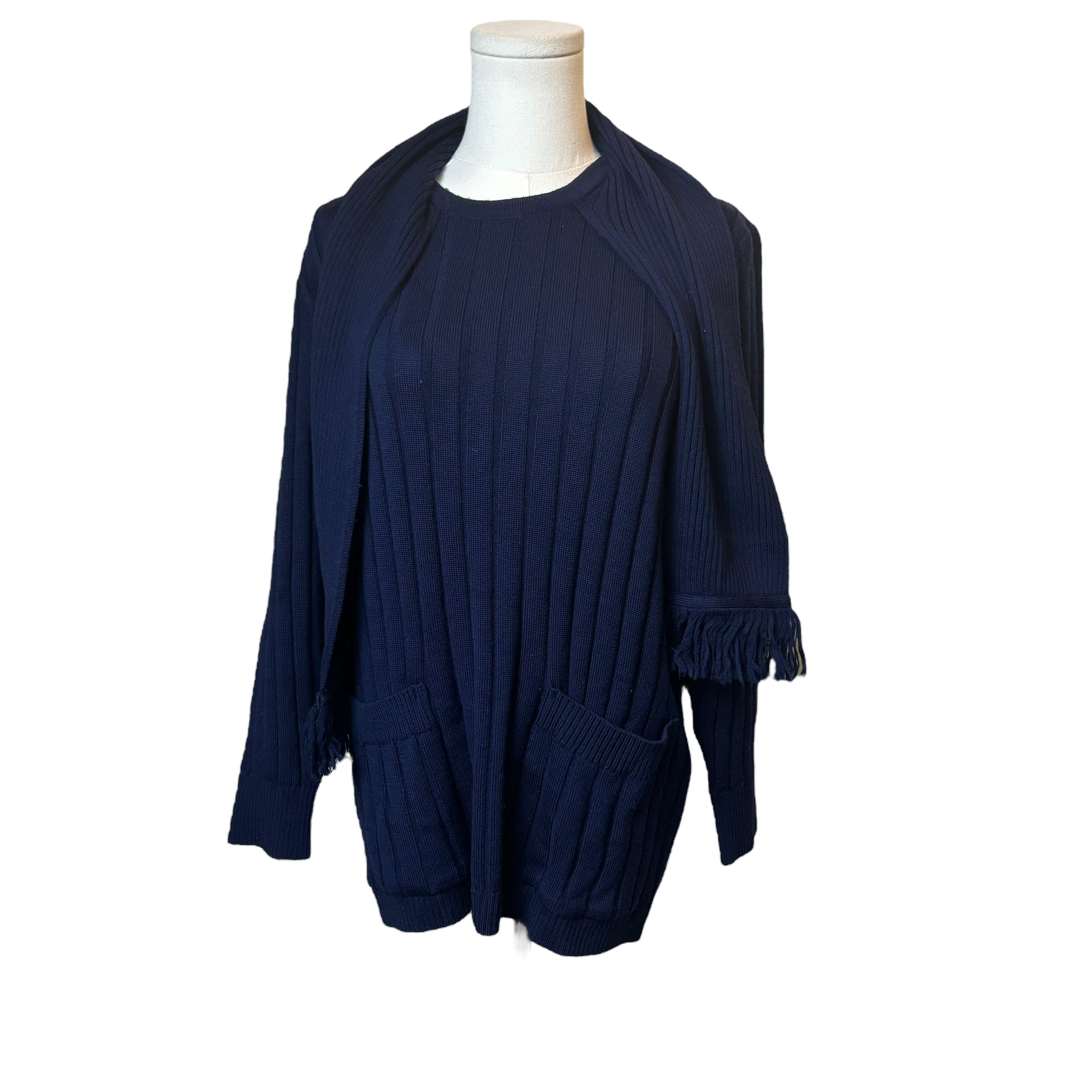 YSL Navy Knit Sweater w/ Attached Scarf