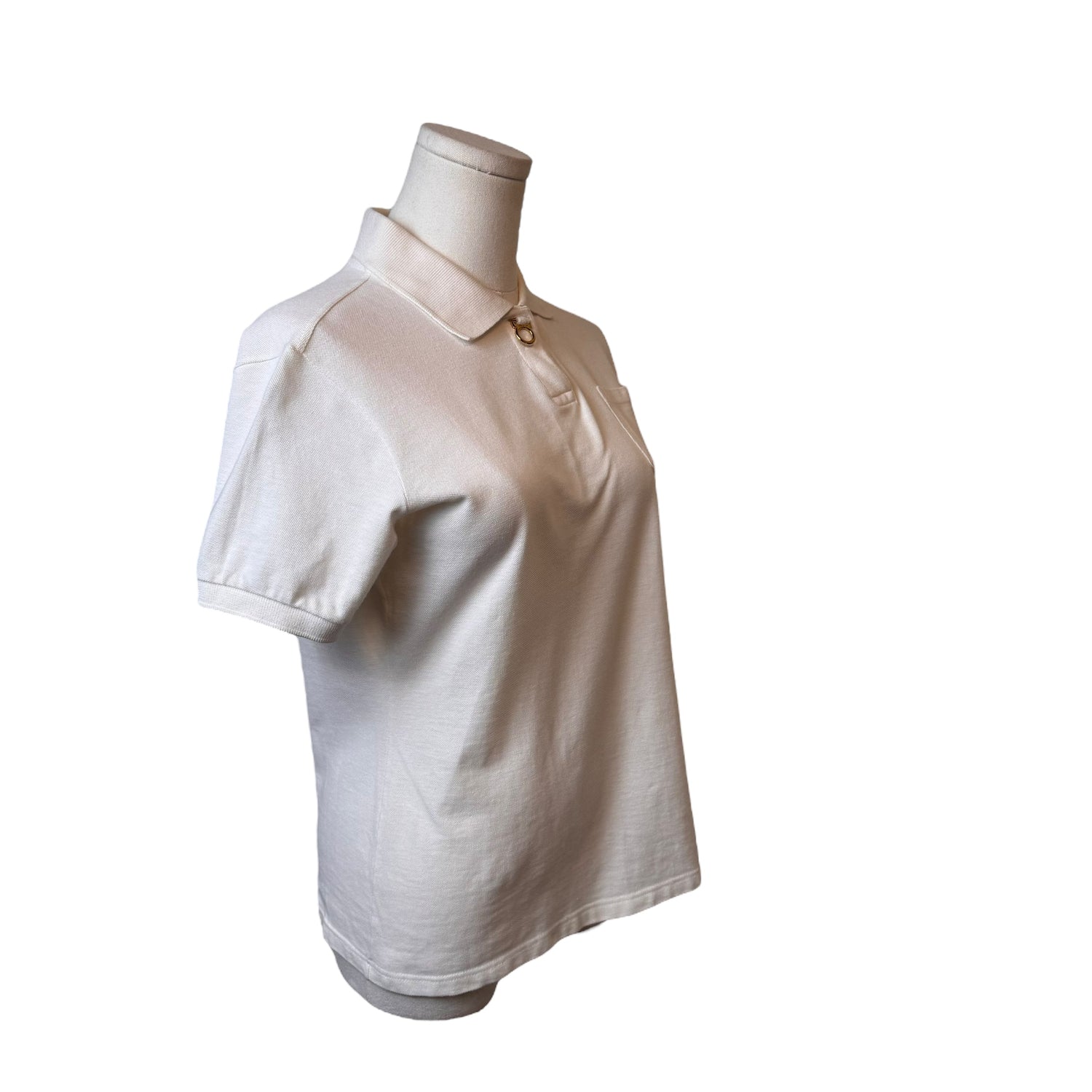 Ferragamo White Knit Polo w/ Hardware