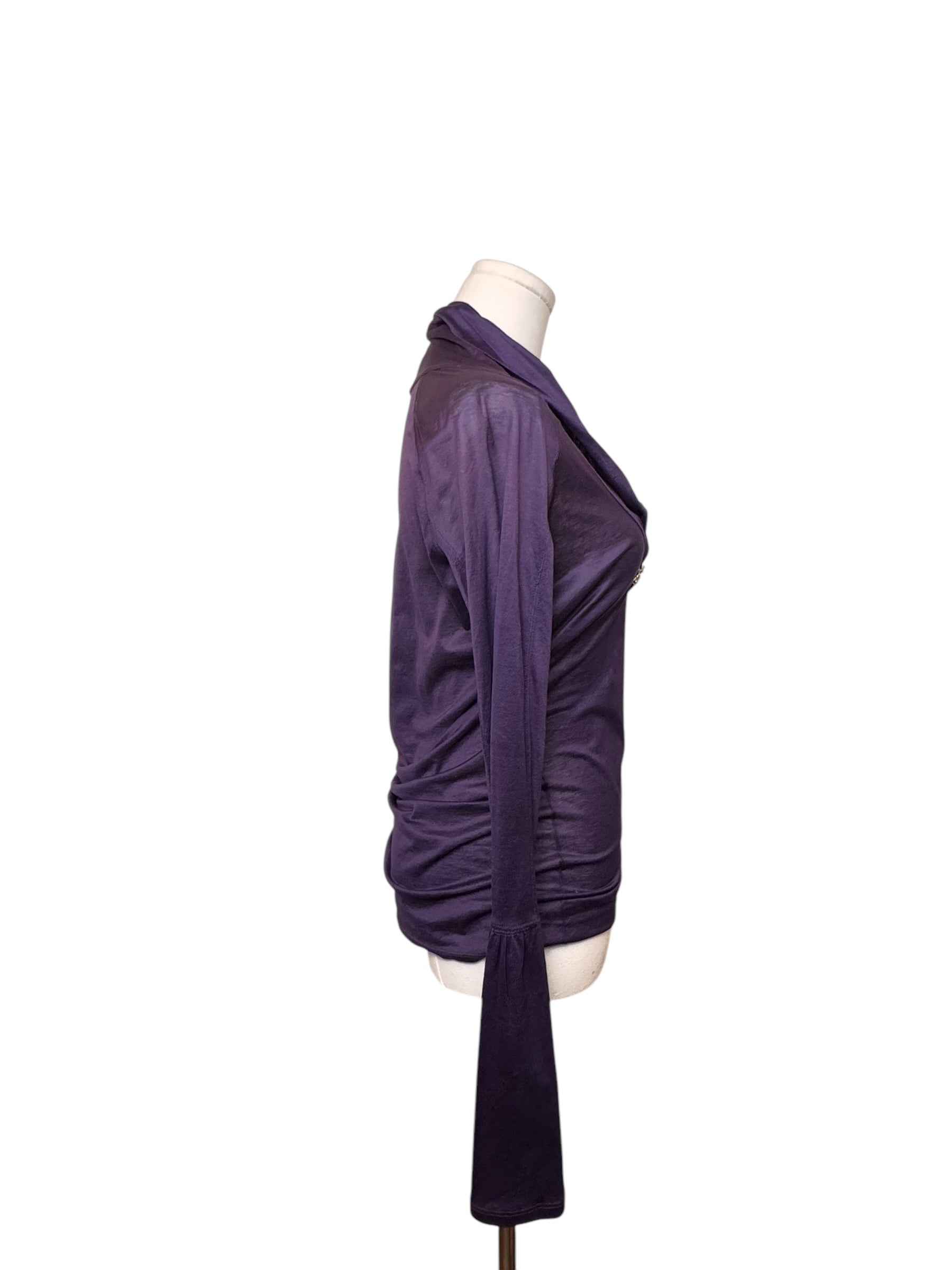 Gucci Purple Brooch Long Sleeve Top
