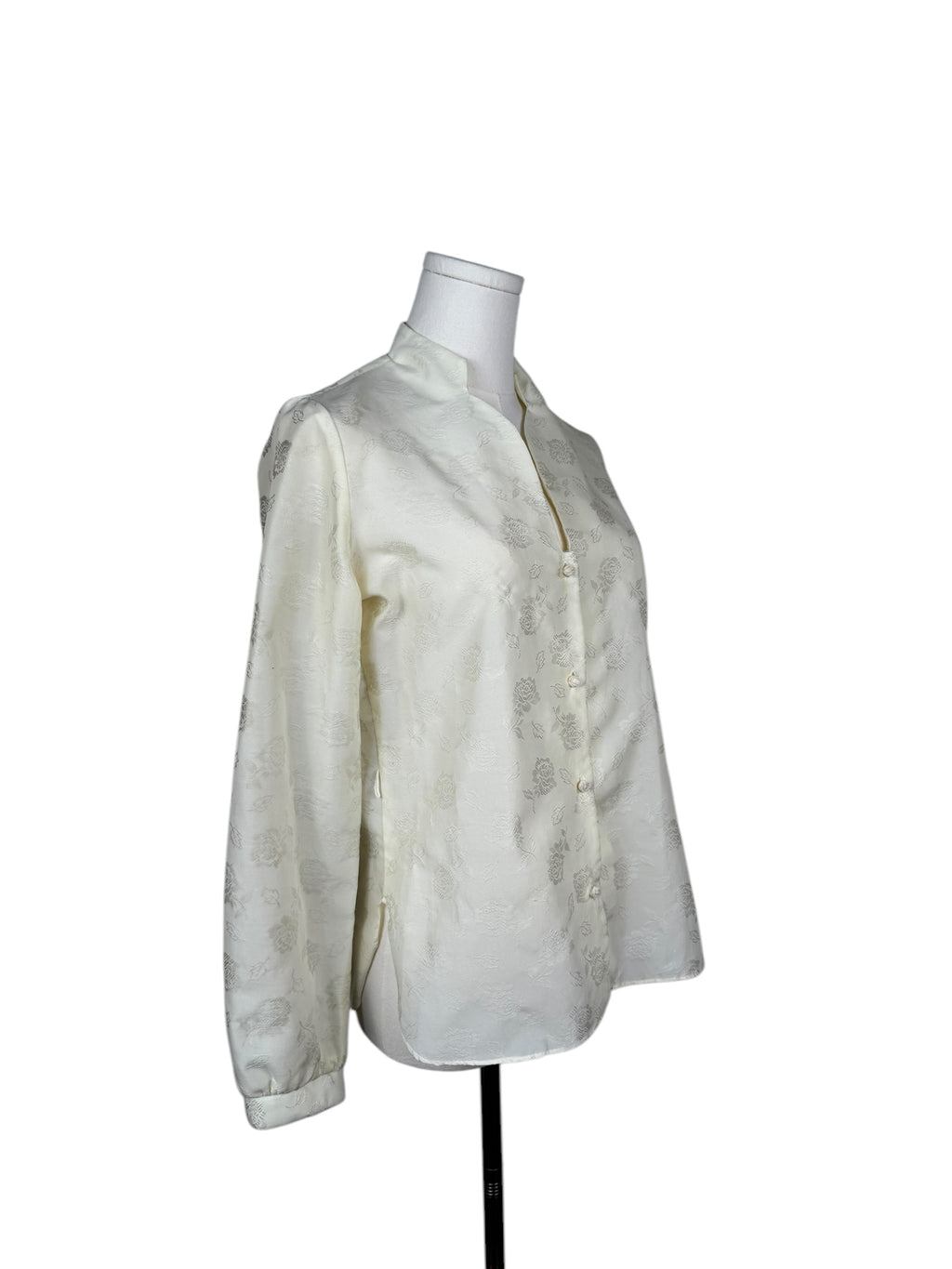 Vintage Ivory Rose Silk Button Down