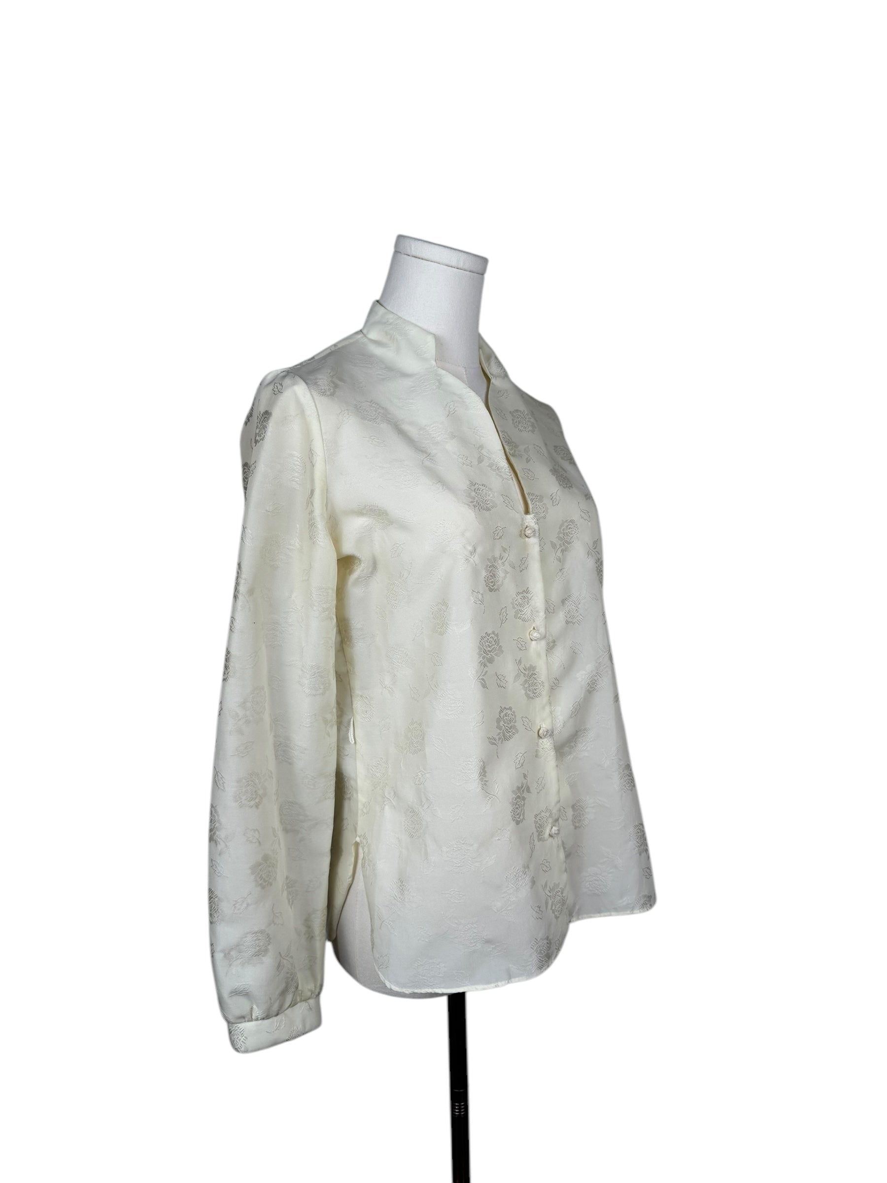 Vintage Ivory Rose Silk Button Down