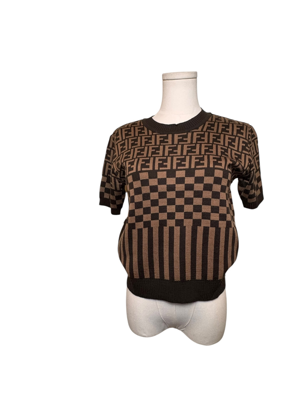 Fendi Monogram Print Short Sleeve Sweater