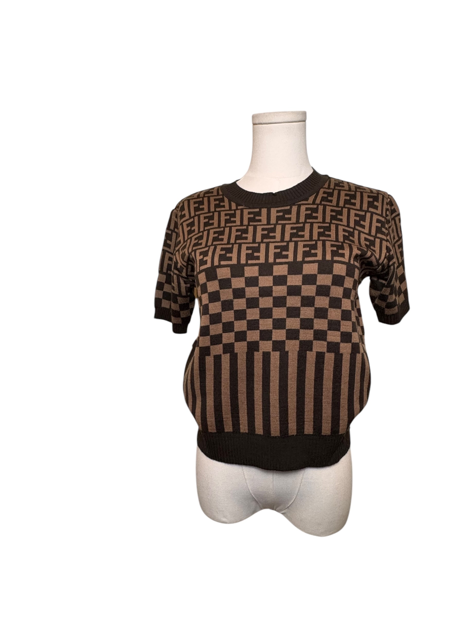 Fendi Monogram Print Short Sleeve Sweater