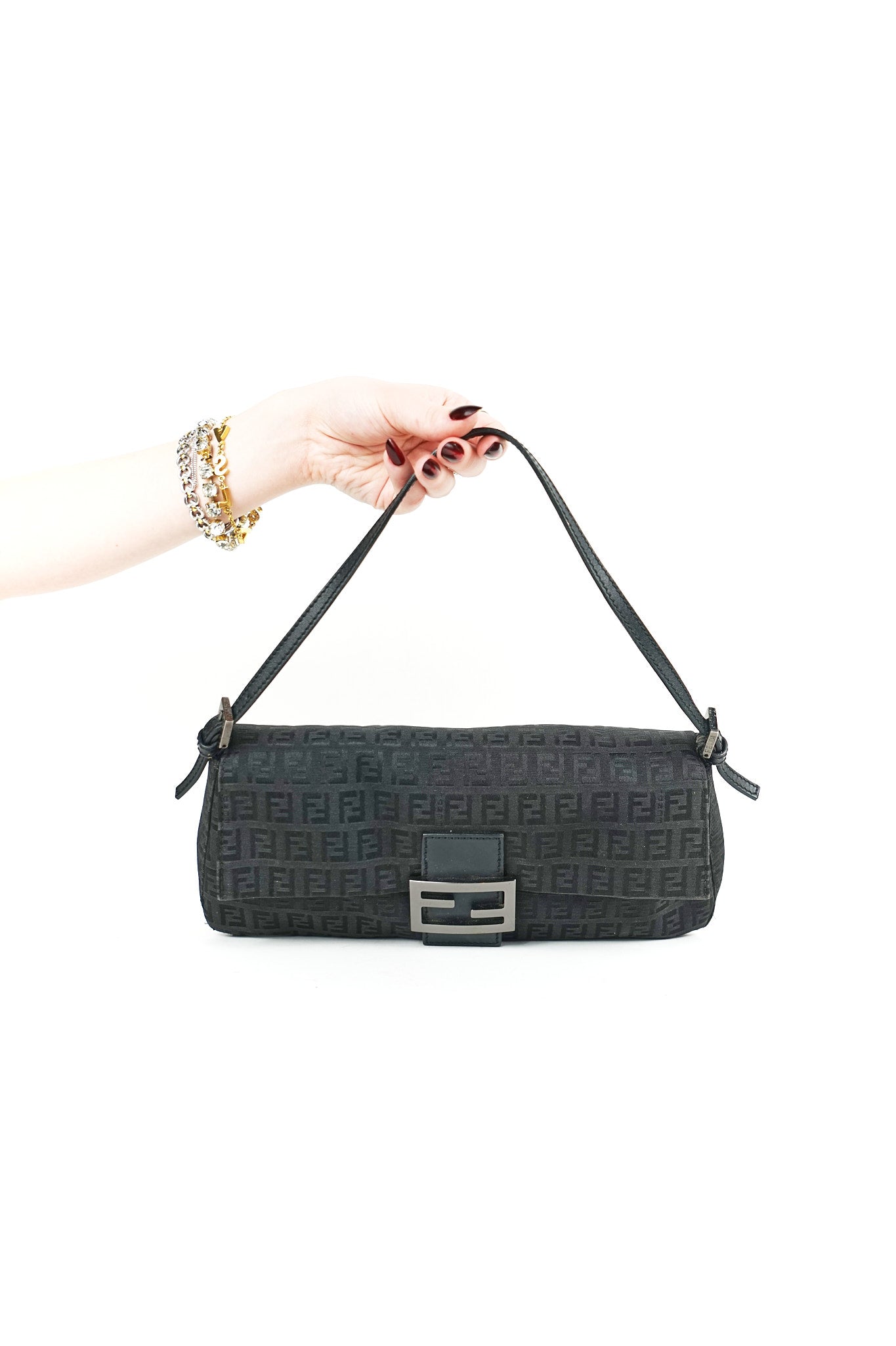 Fendi Black Zucchino Baguette Bag