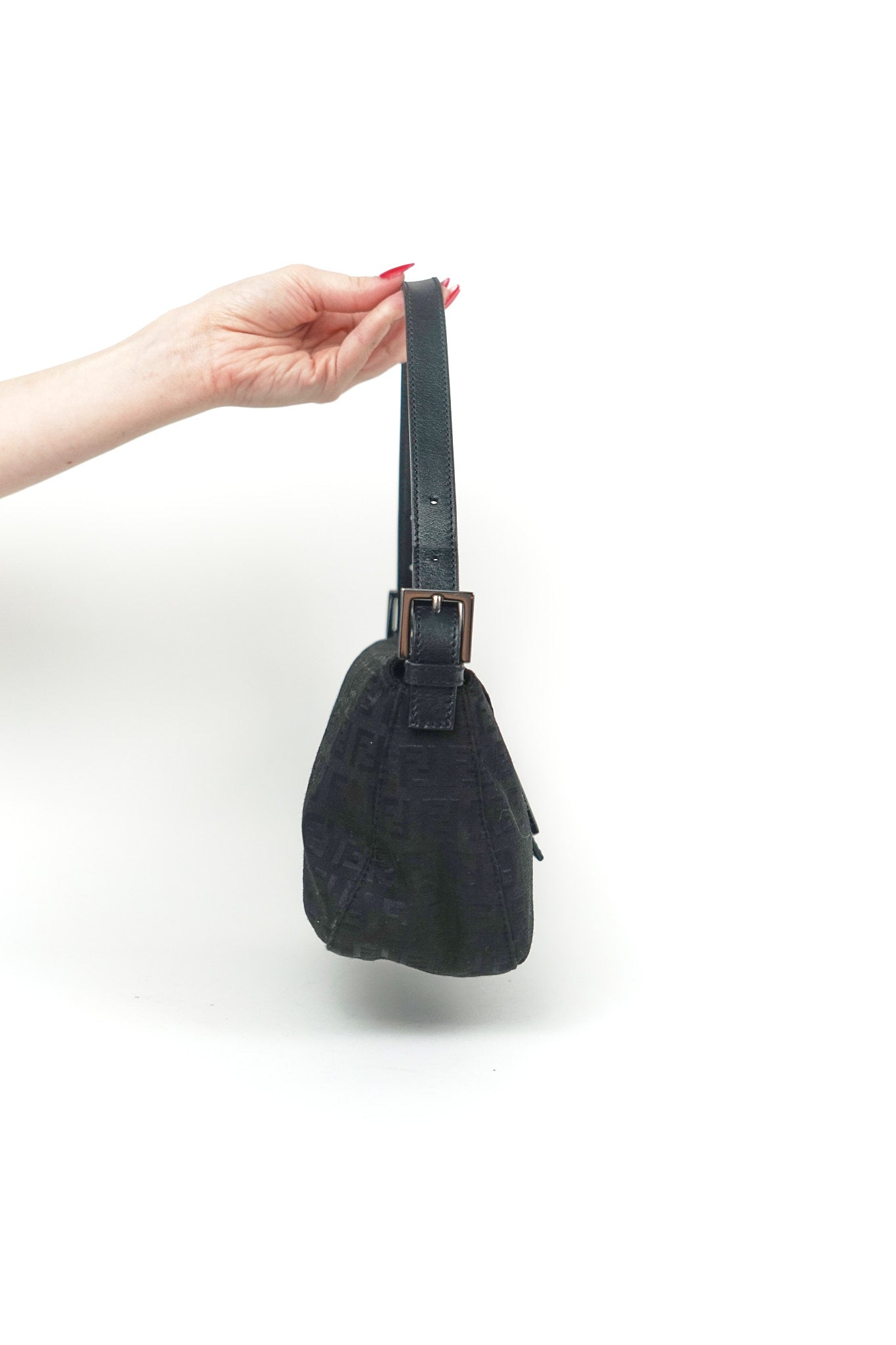 Fendi Black Zucchino Baguette Shoulder Bag