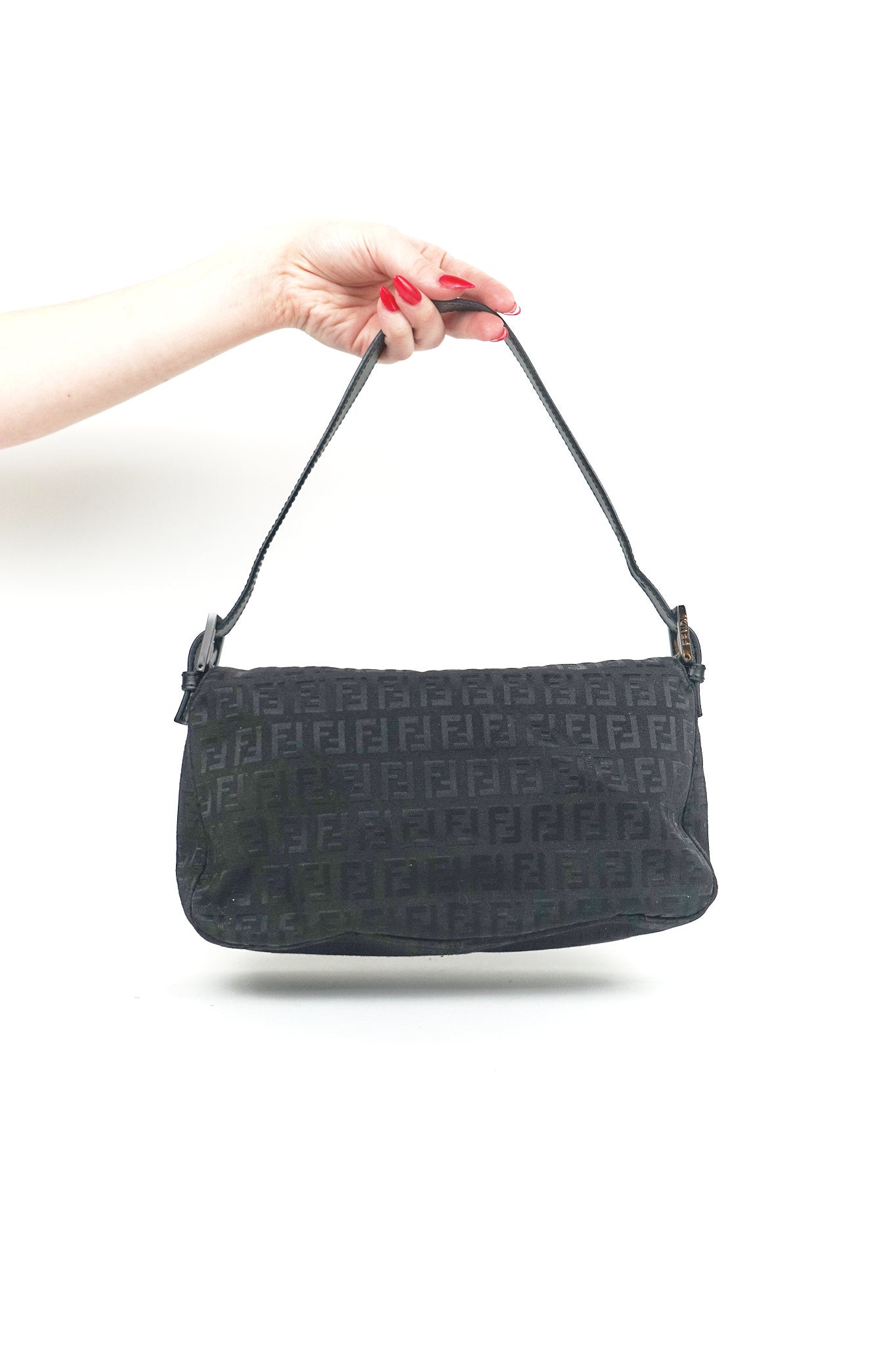 Fendi Black Zucchino Baguette Shoulder Bag