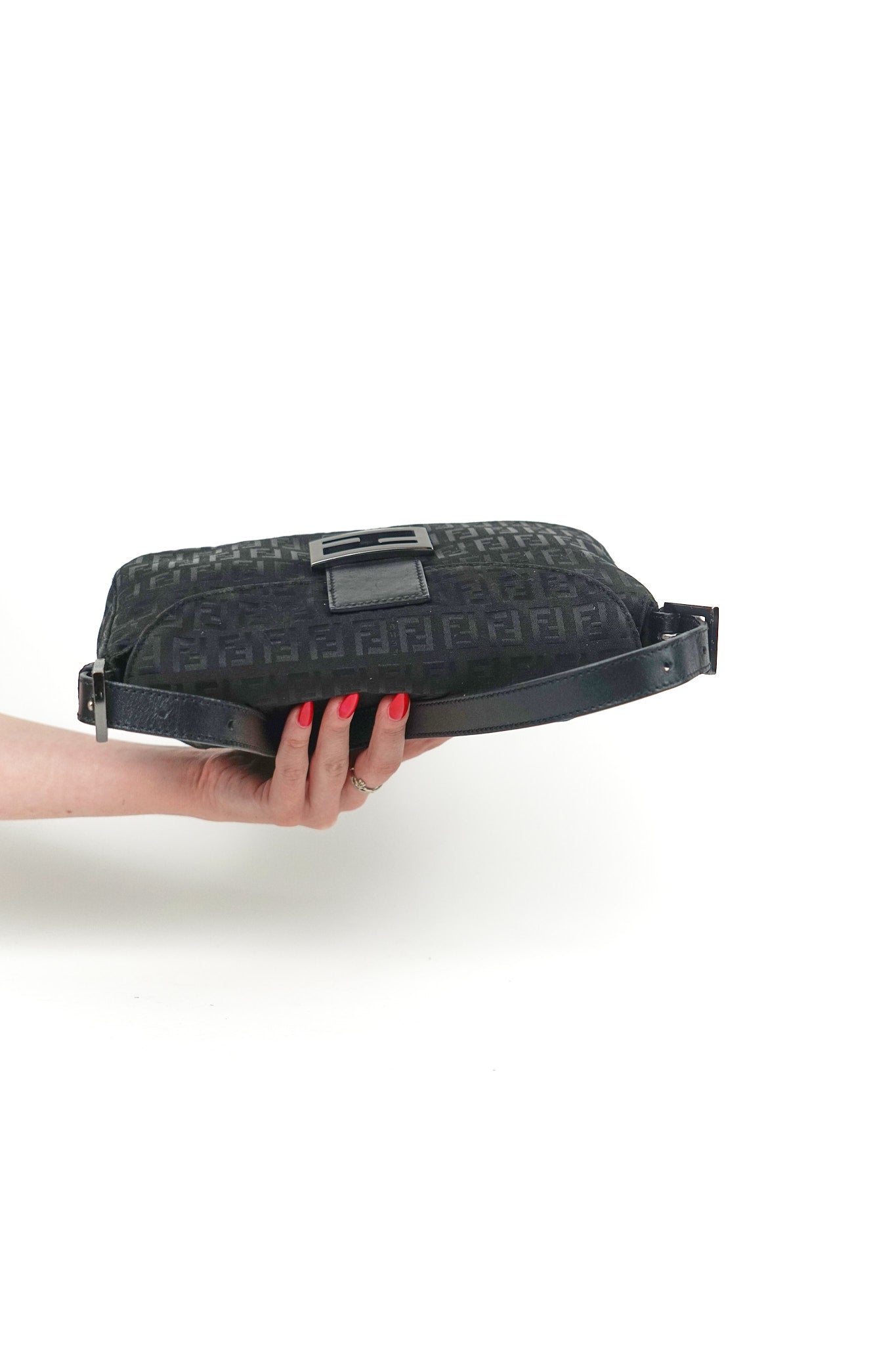 Fendi Black Zucchino Baguette Shoulder Bag