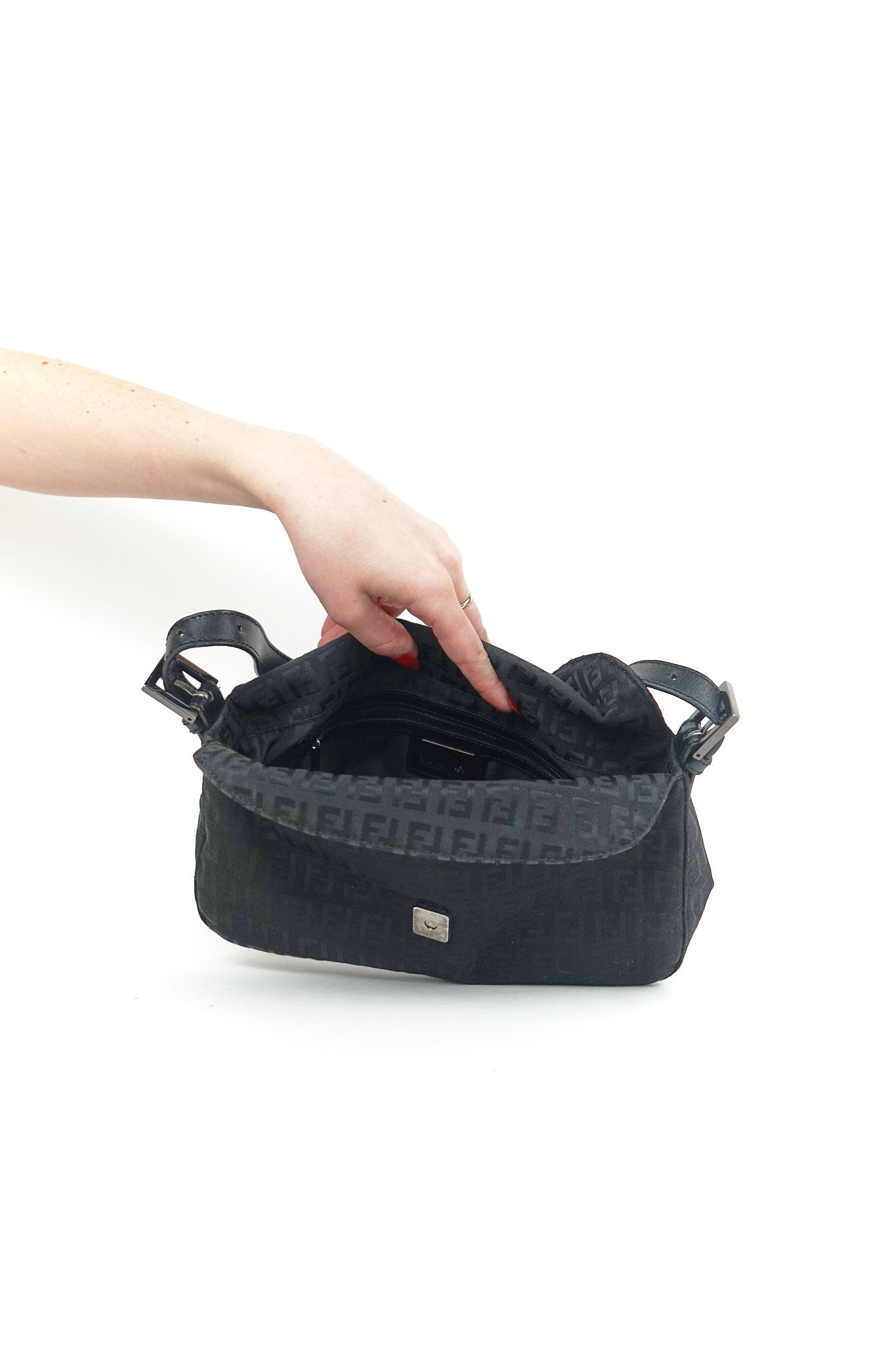 Fendi Black Zucchino Baguette Shoulder Bag