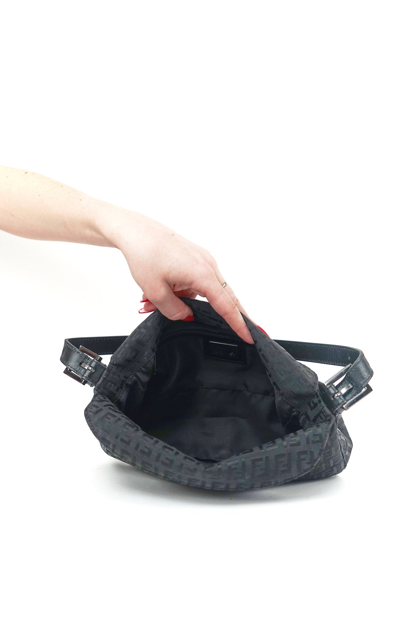 Fendi Black Zucchino Baguette Shoulder Bag
