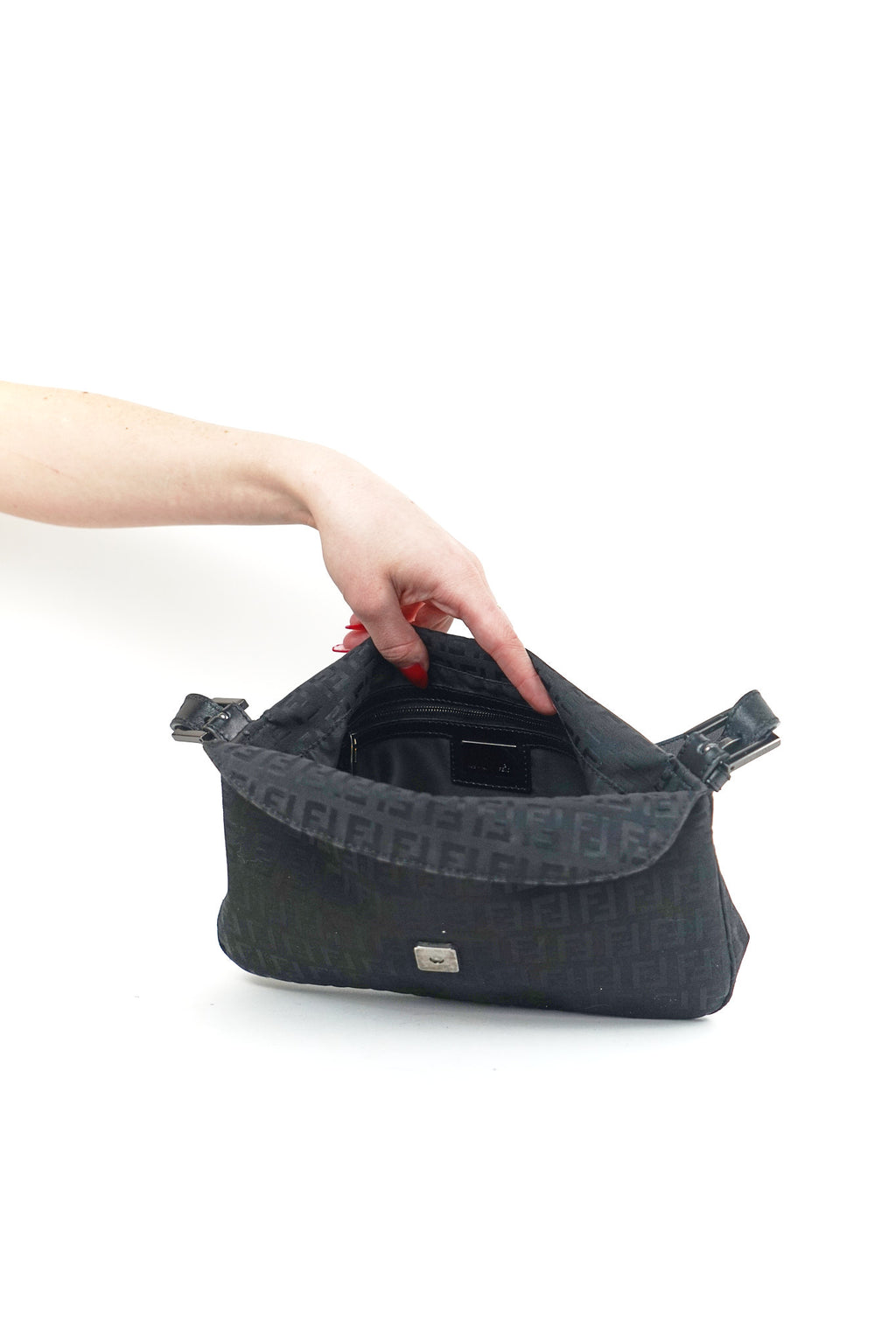 Fendi Black Zucchino Baguette Shoulder Bag