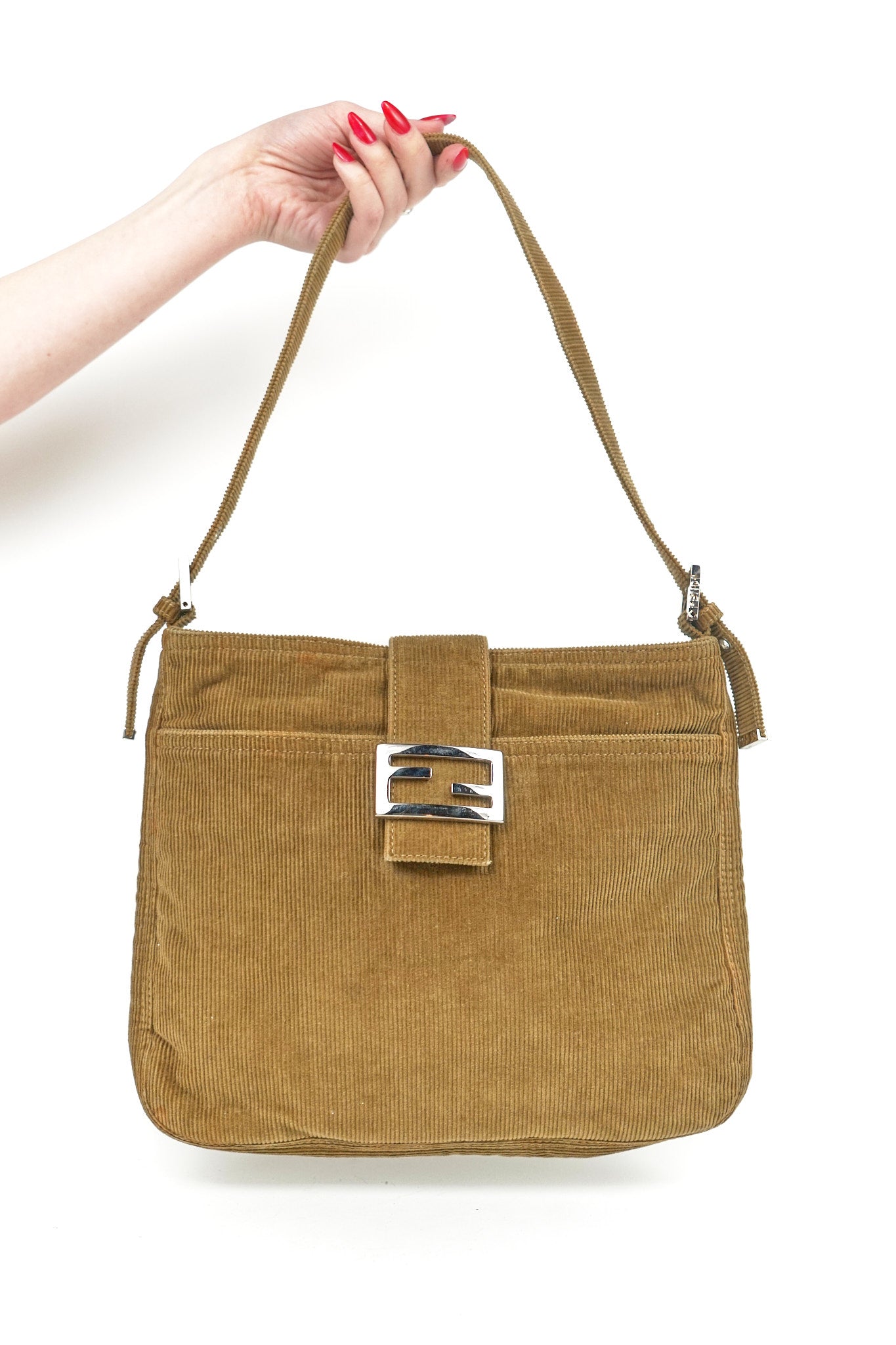 Fendi Brown Corduroy Mamma Shoulder Bag