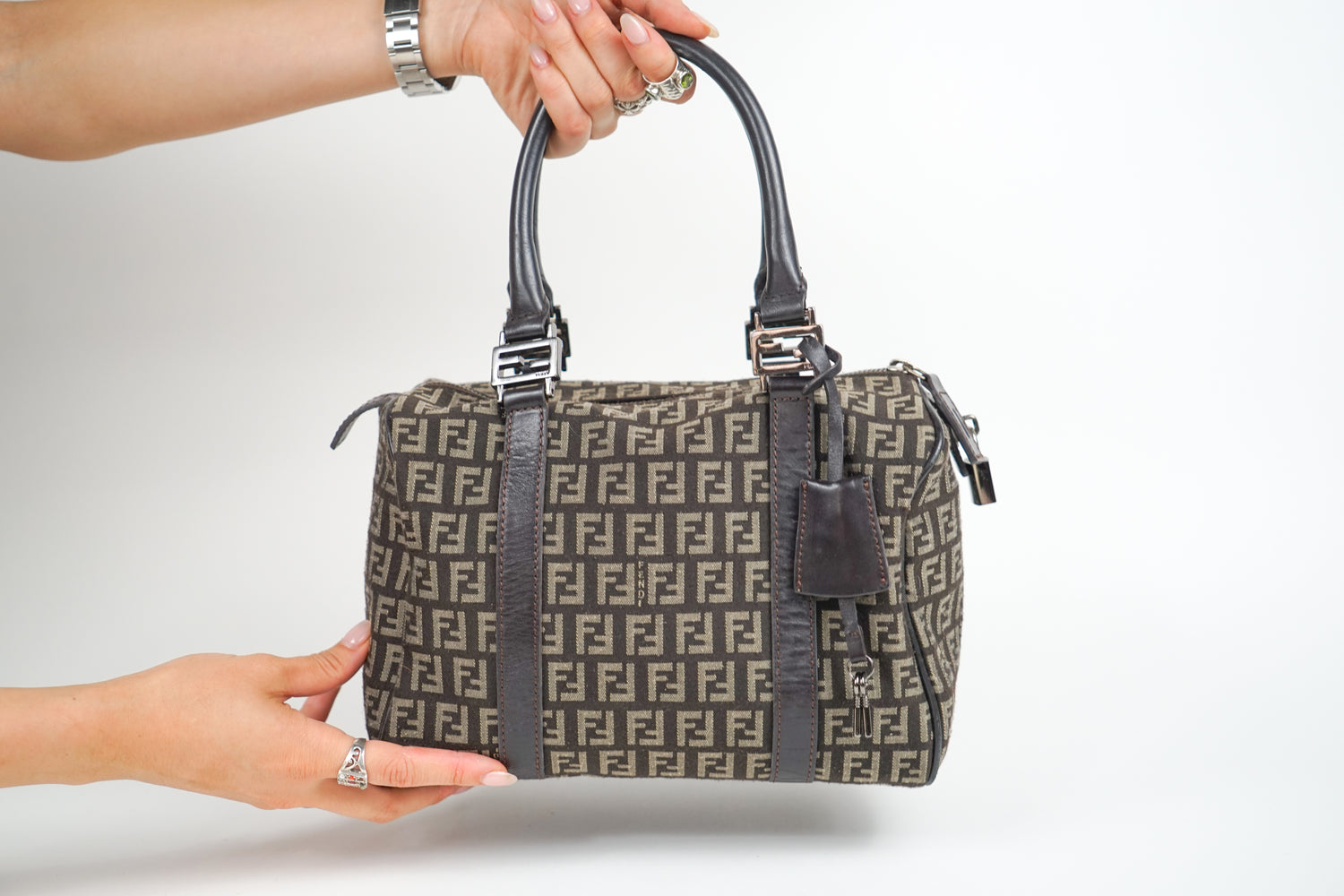 Vintage Fendi Brown Zucca Monogram Boston Bag