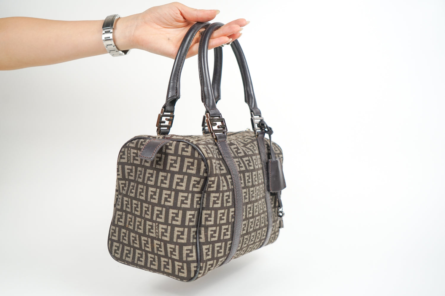 Vintage Fendi Brown Zucca Monogram Boston Bag