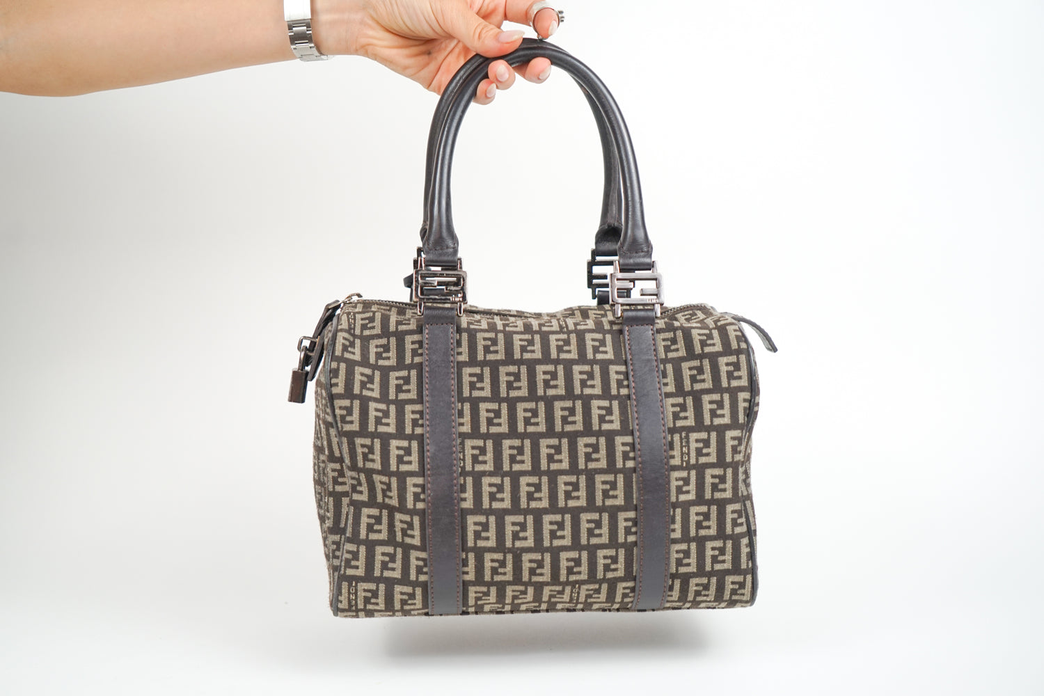 Vintage Fendi Brown Zucca Monogram Boston Bag