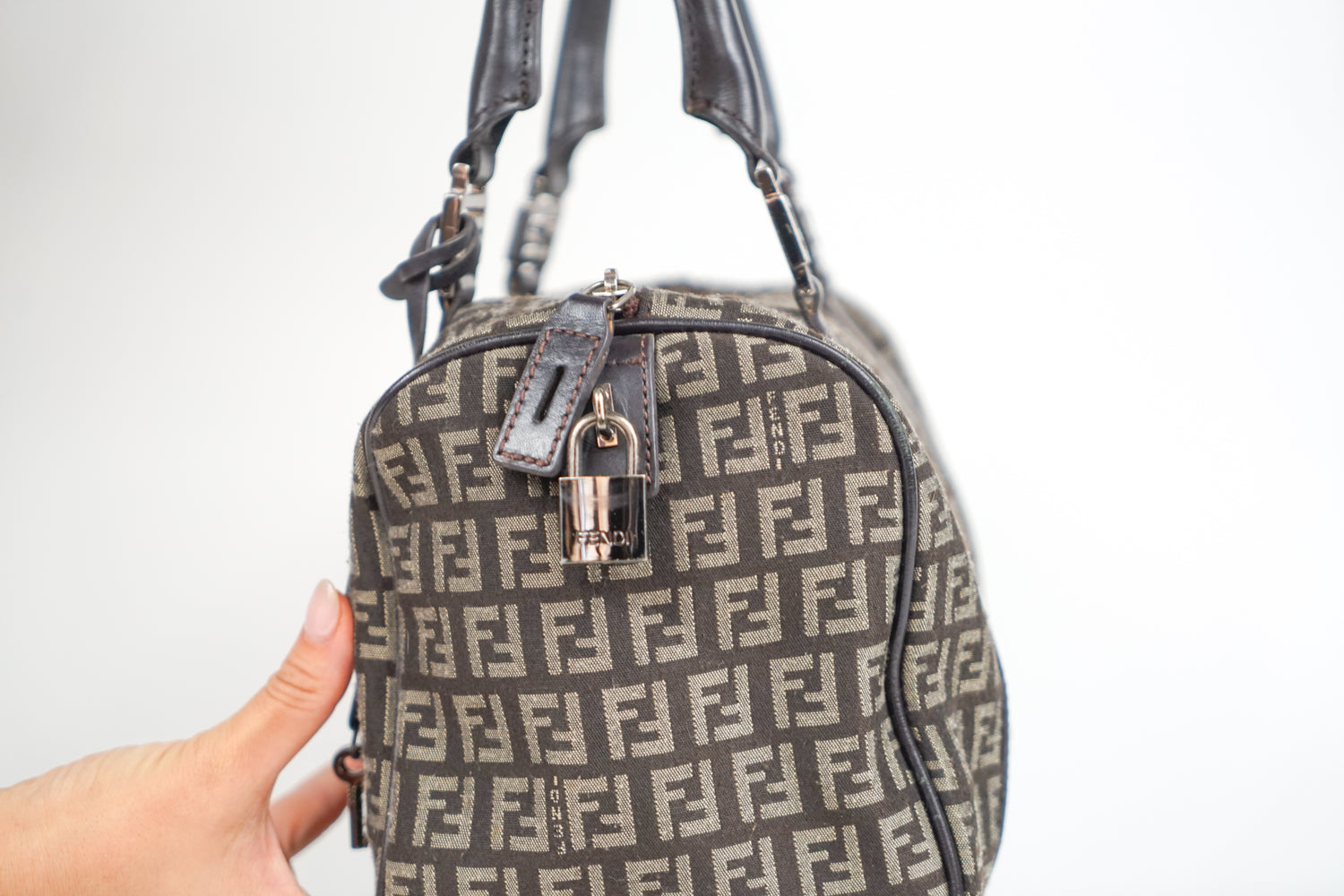 Vintage Fendi Brown Zucca Monogram Boston Bag