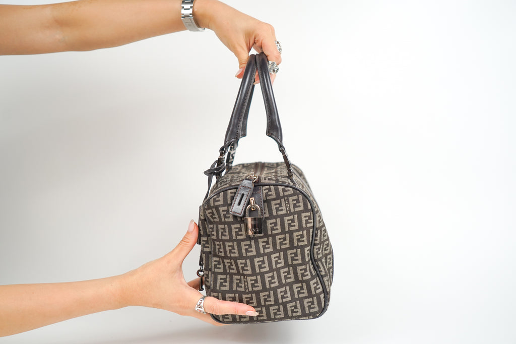 Vintage Fendi Brown Zucca Monogram Boston Bag