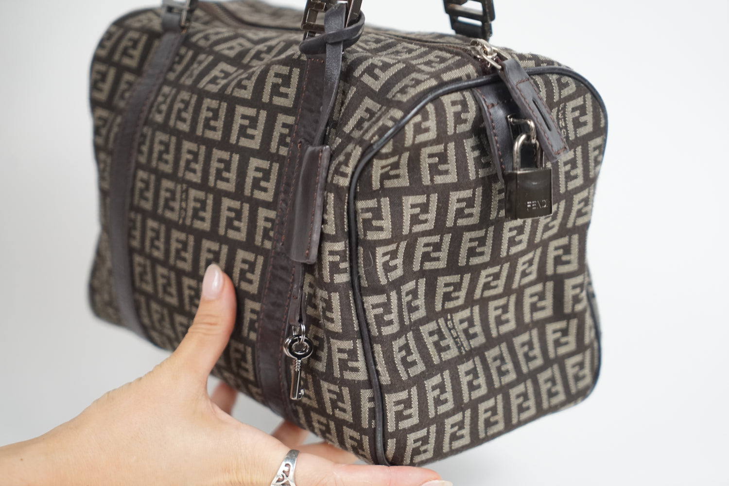 Vintage Fendi Brown Zucca Monogram Boston Bag