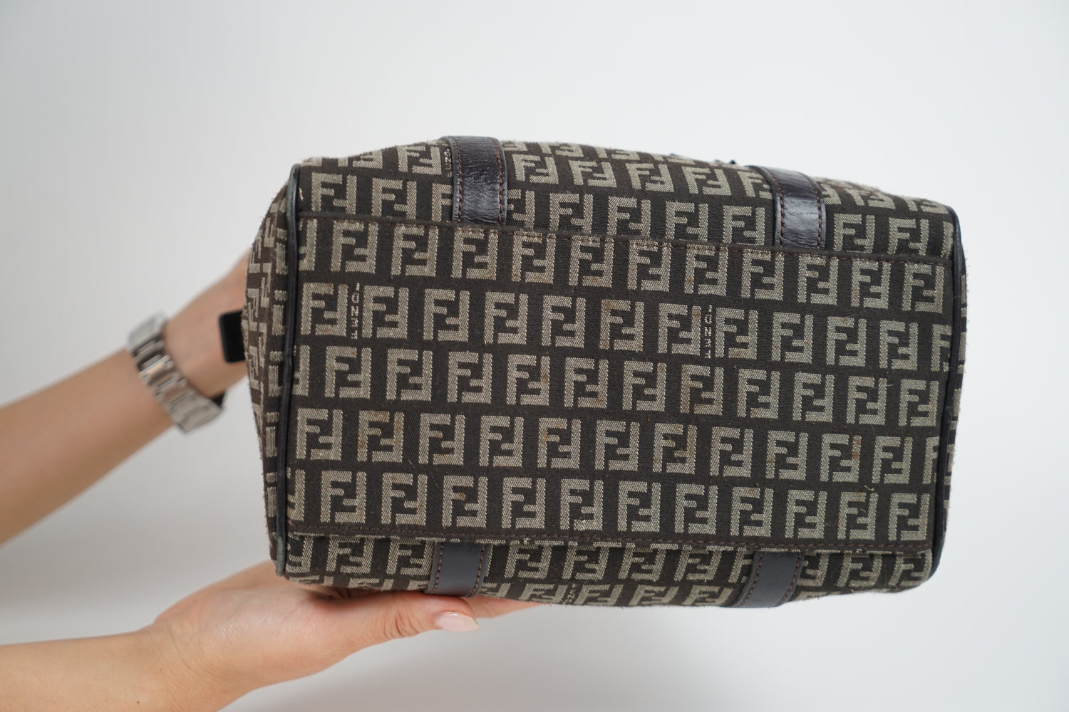 Vintage Fendi Brown Zucca Monogram Boston Bag