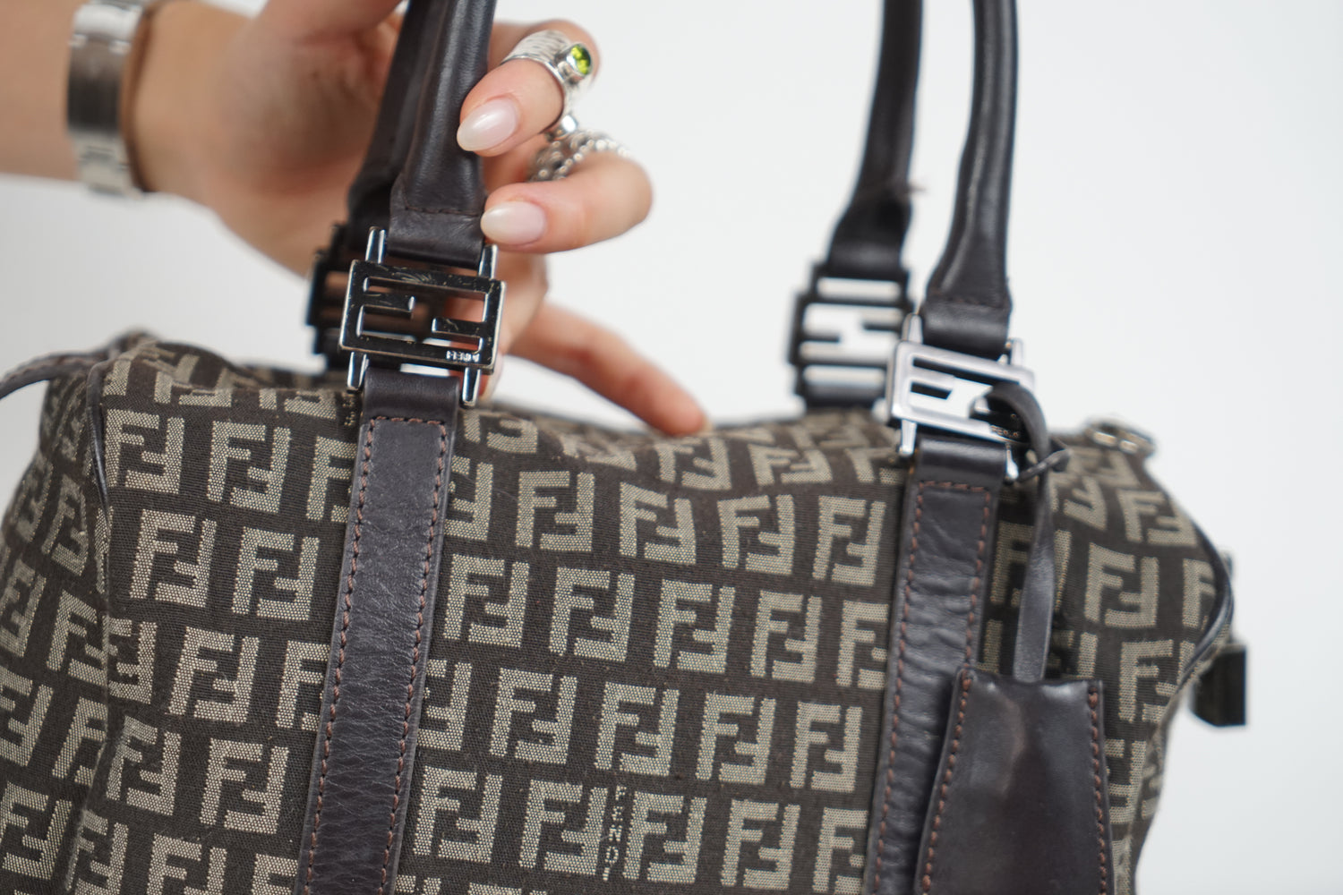 Vintage Fendi Brown Zucca Monogram Boston Bag