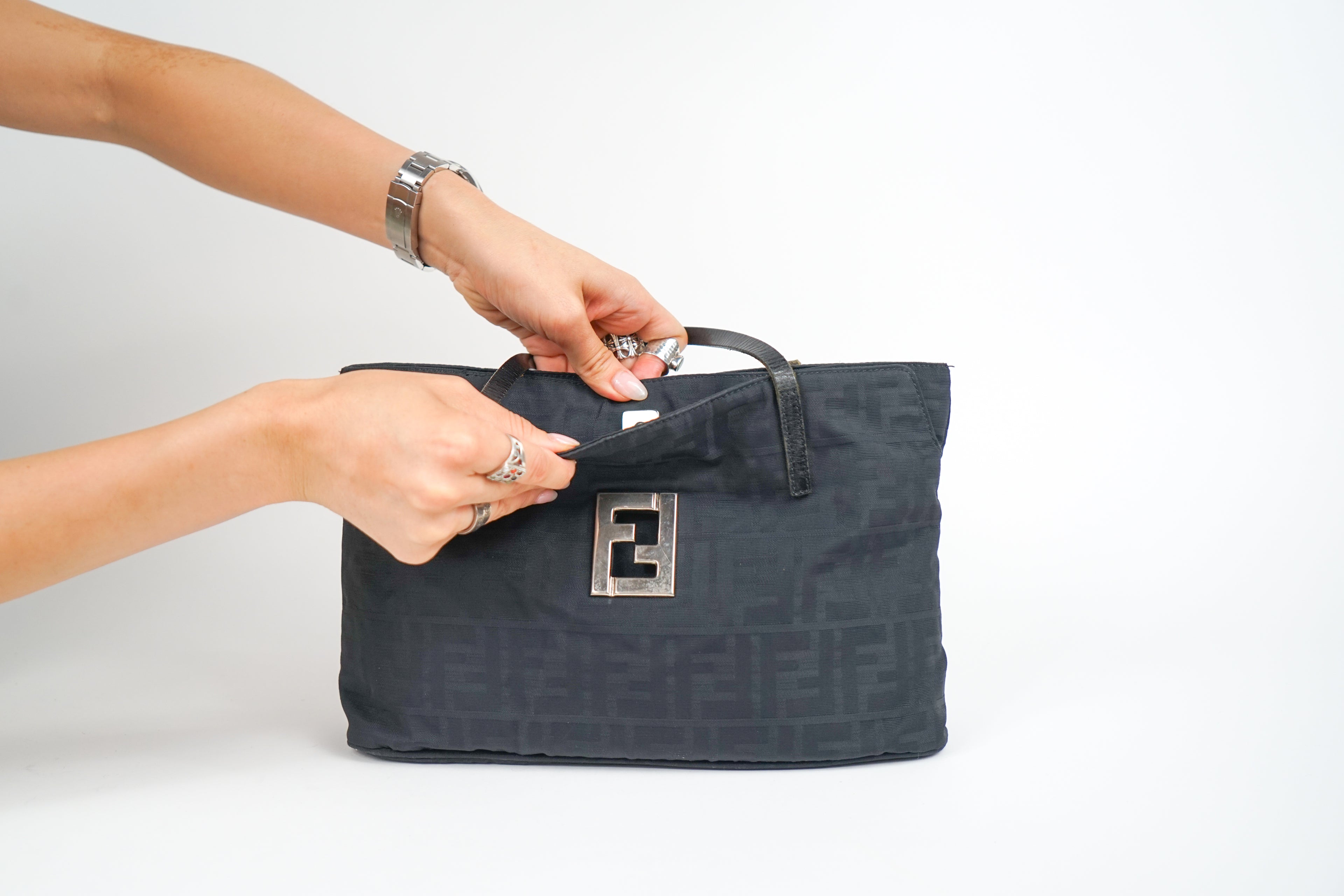 Vintage Fendi Black Zucca Monogram Tote