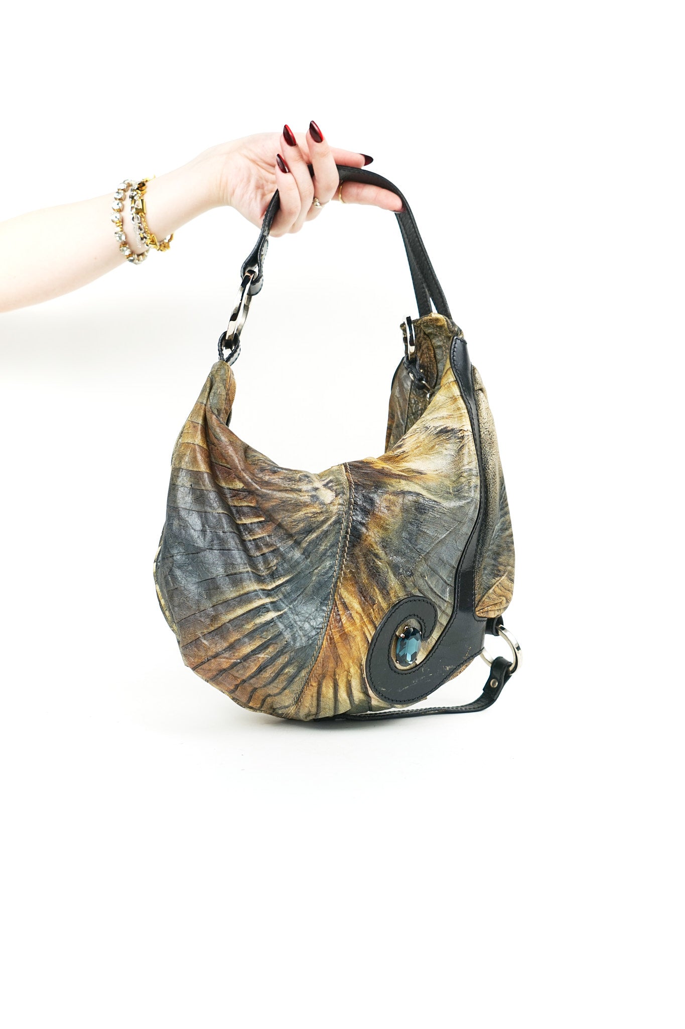 Fendi Brown Leather Oyster Hobo Bag