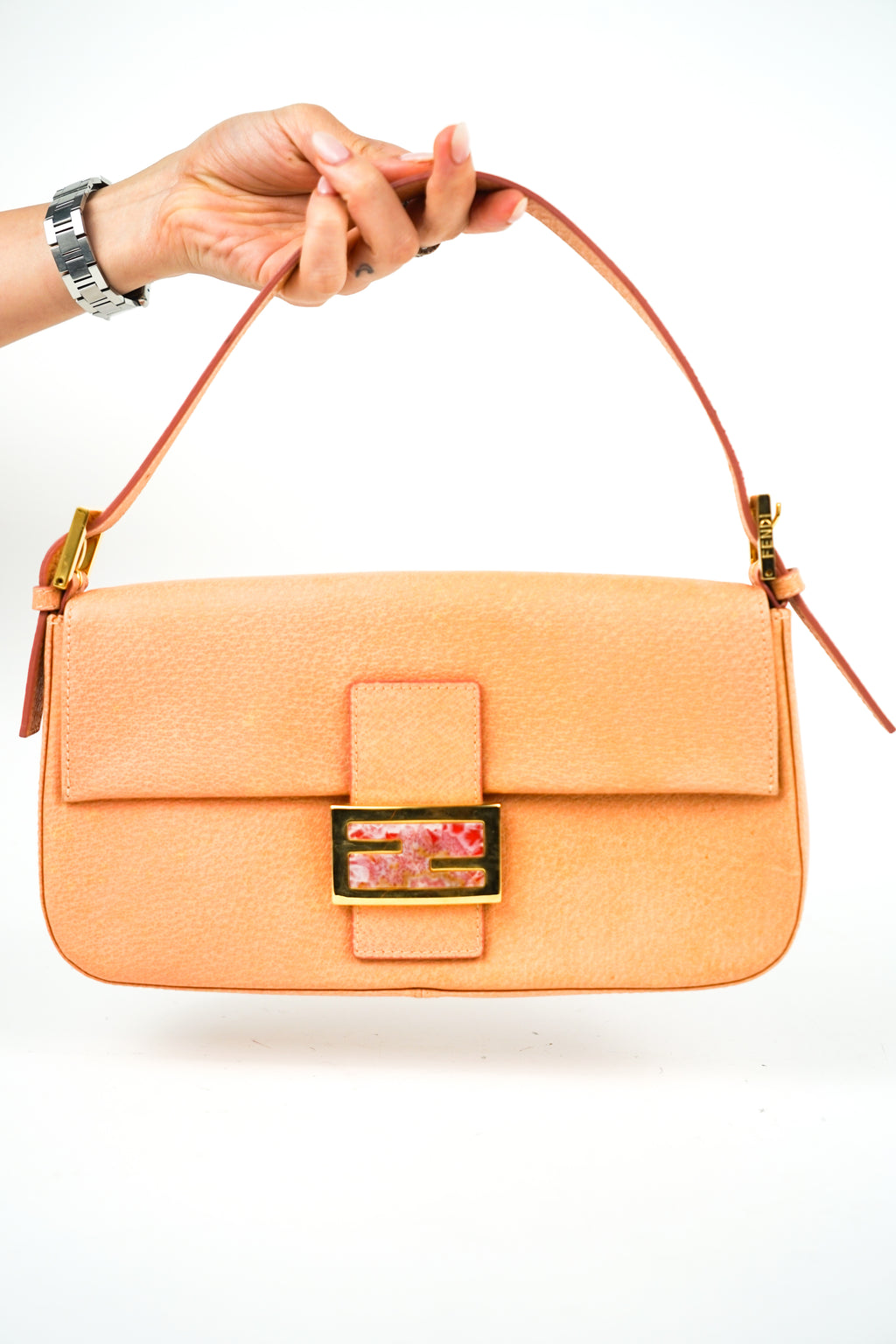 Fendi Pink Leather Baguette with Marble Clasp