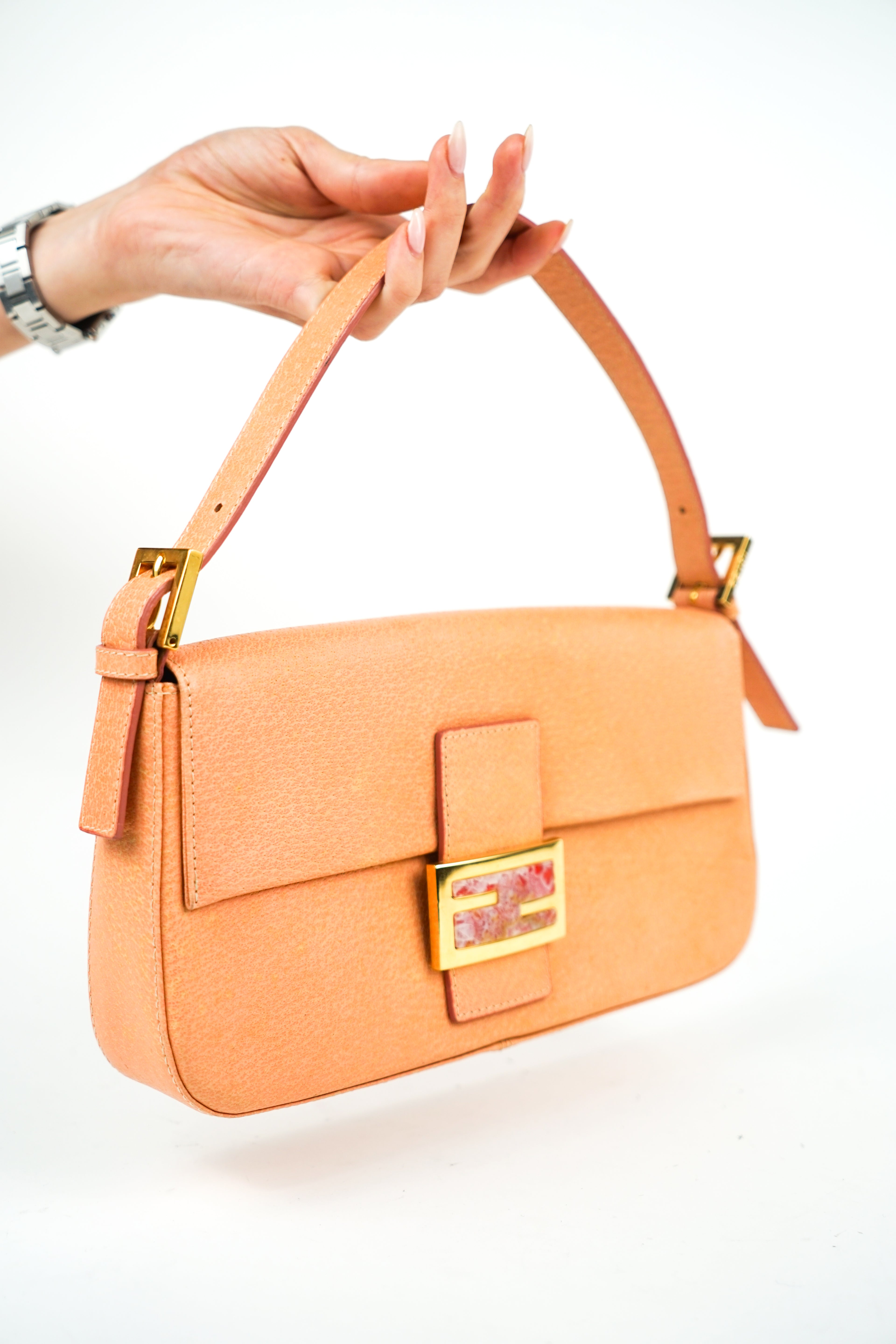 Fendi Pink Leather Baguette with Marble Clasp