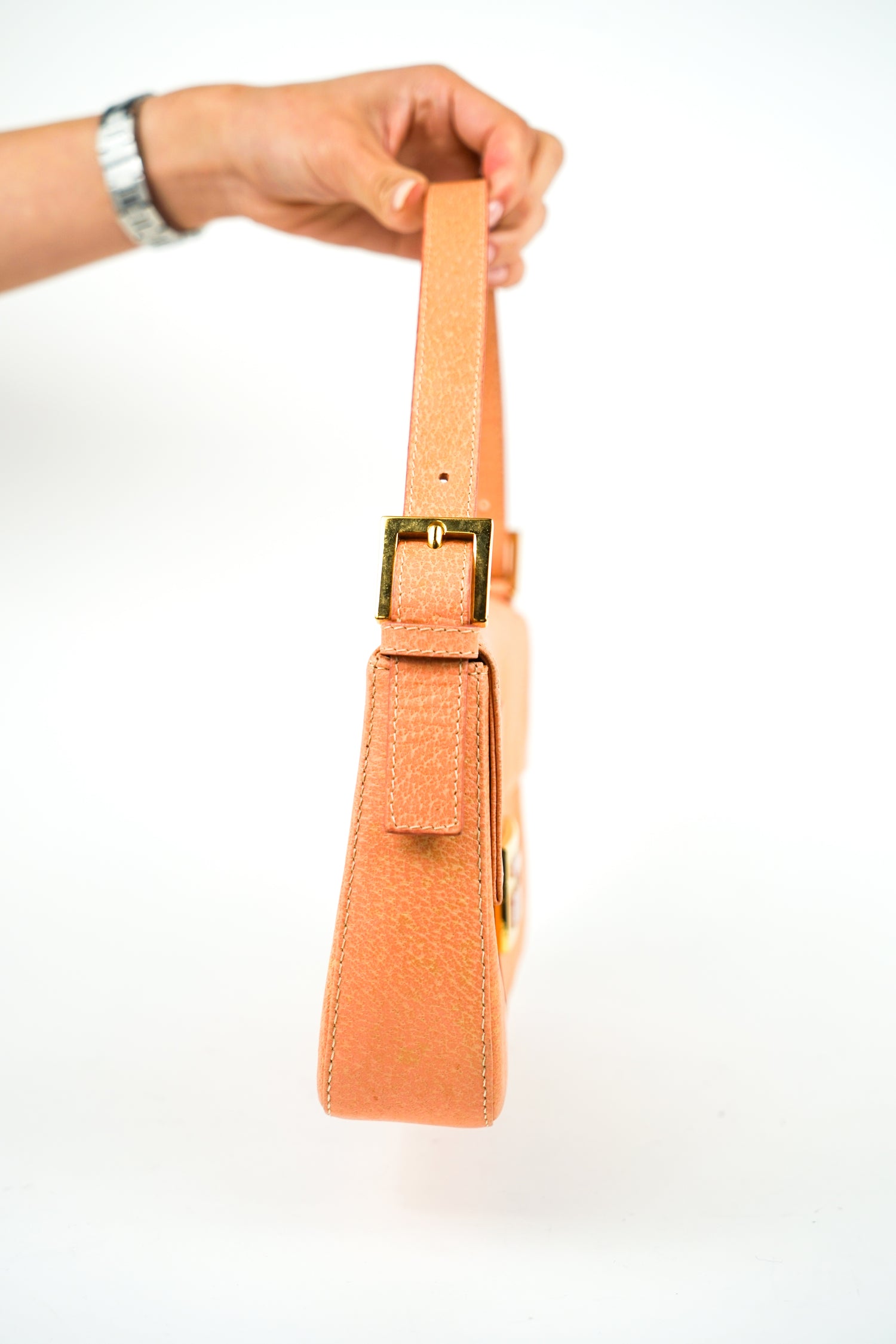 Fendi Pink Leather Baguette with Marble Clasp