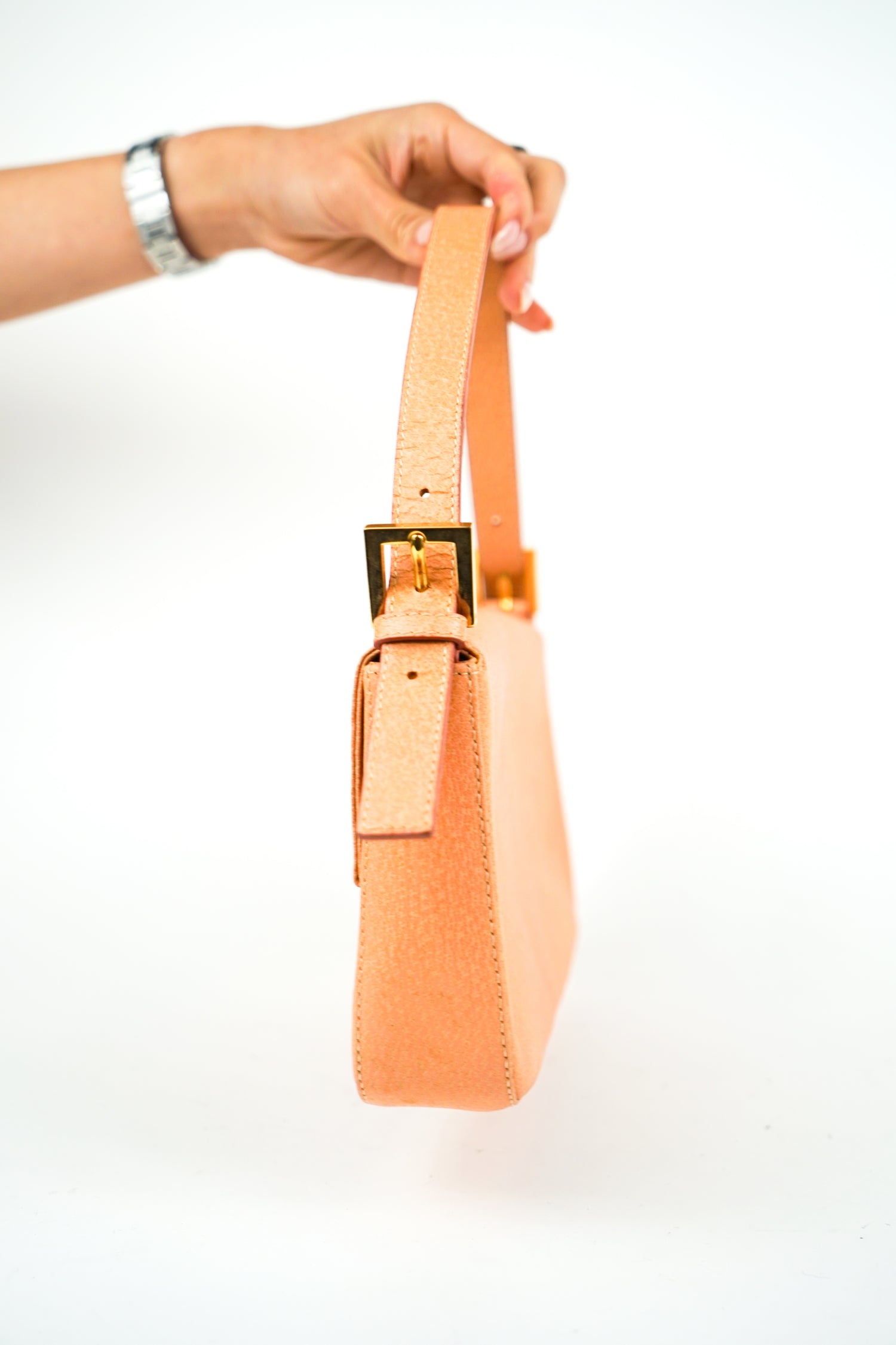 Fendi Pink Leather Baguette with Marble Clasp