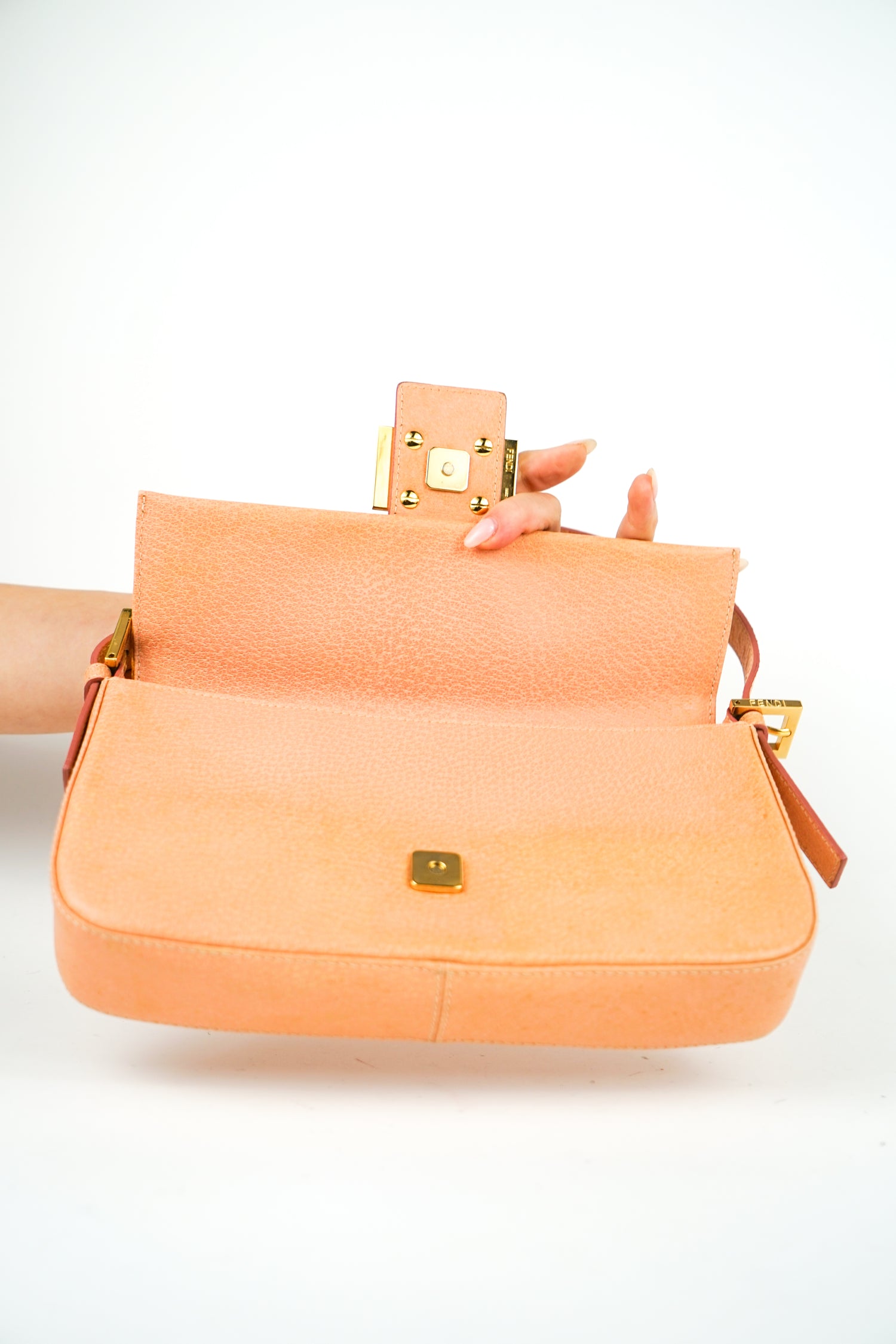 Fendi Pink Leather Baguette with Marble Clasp