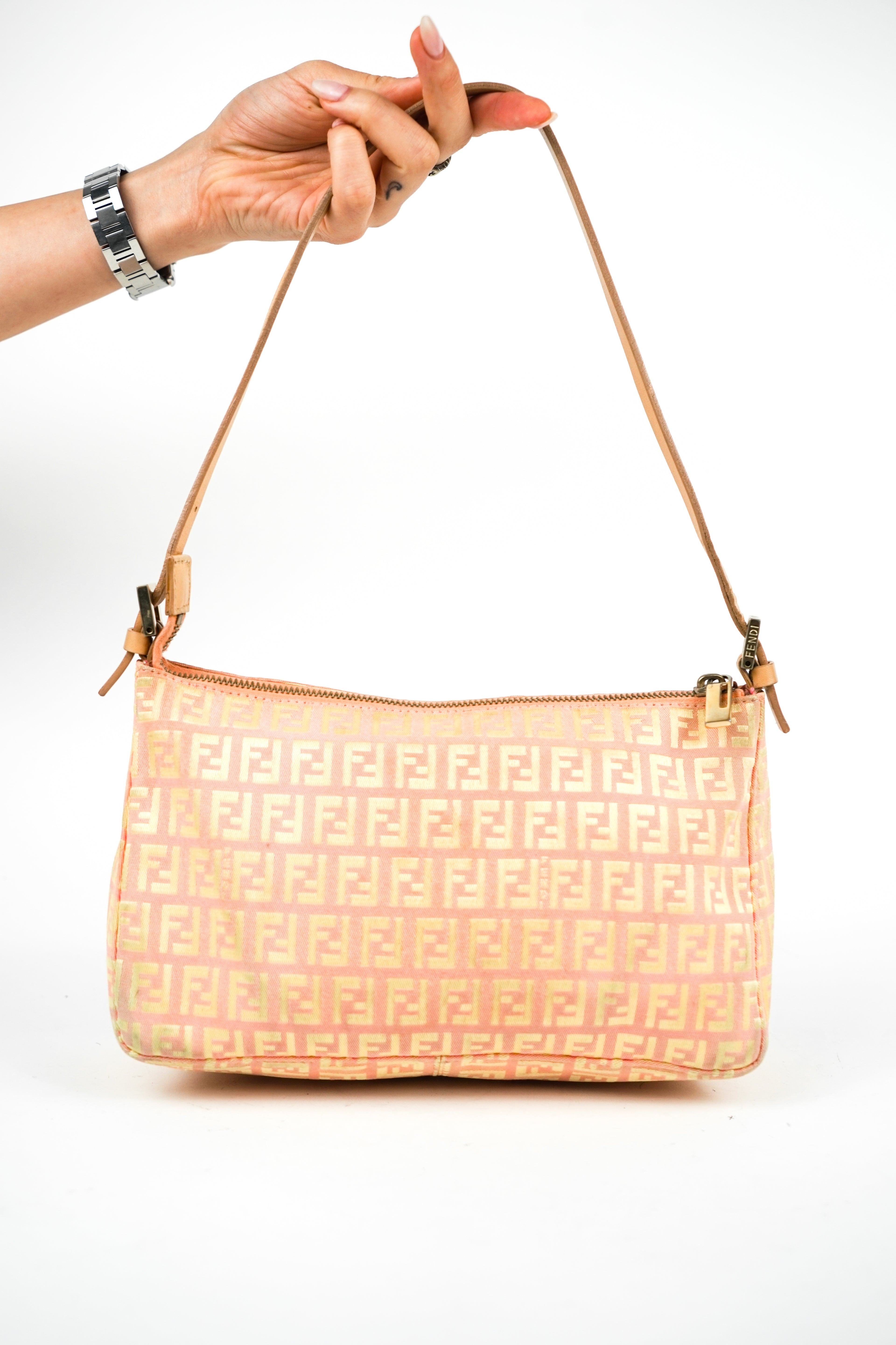 Fendi Zucca Monogram Pink Orange Shoulder Bag