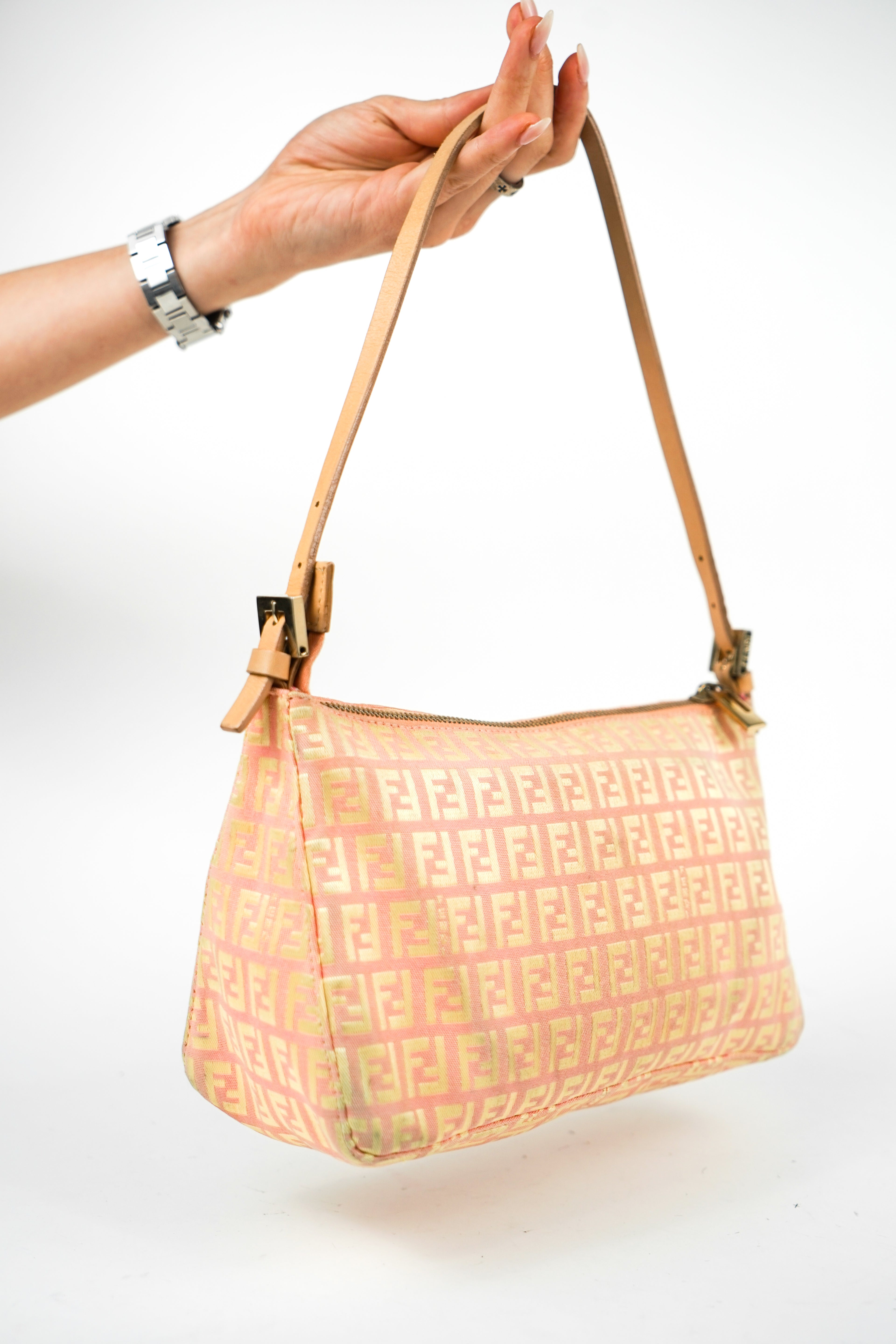 Fendi Zucca Monogram Pink Orange Shoulder Bag