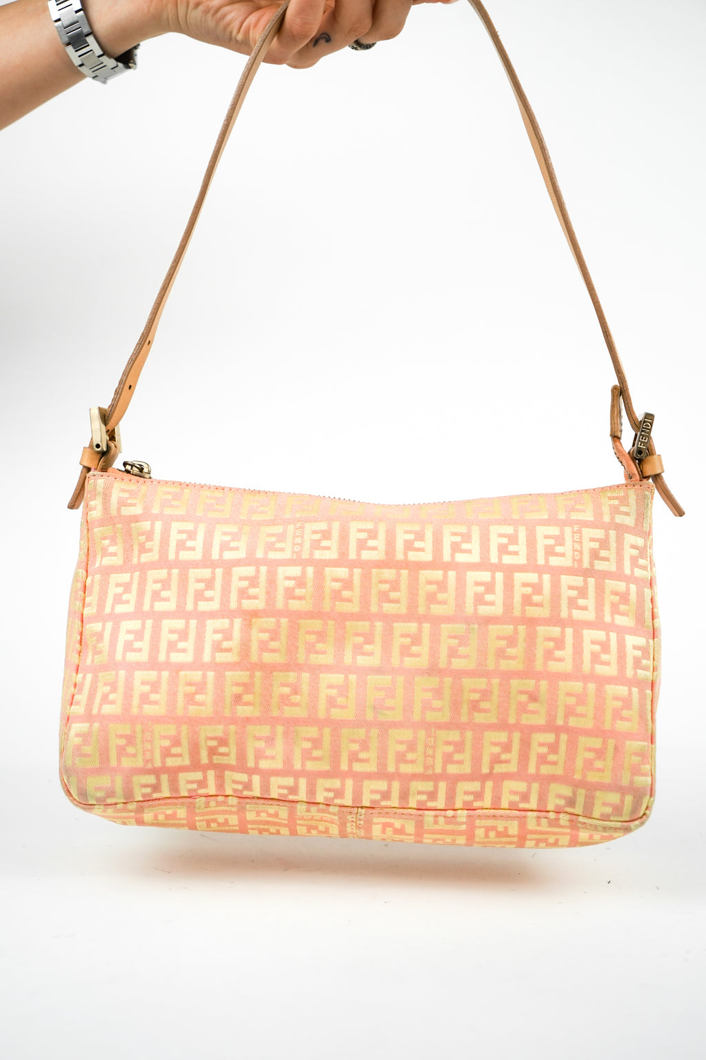 Fendi Zucca Monogram Pink Orange Shoulder Bag