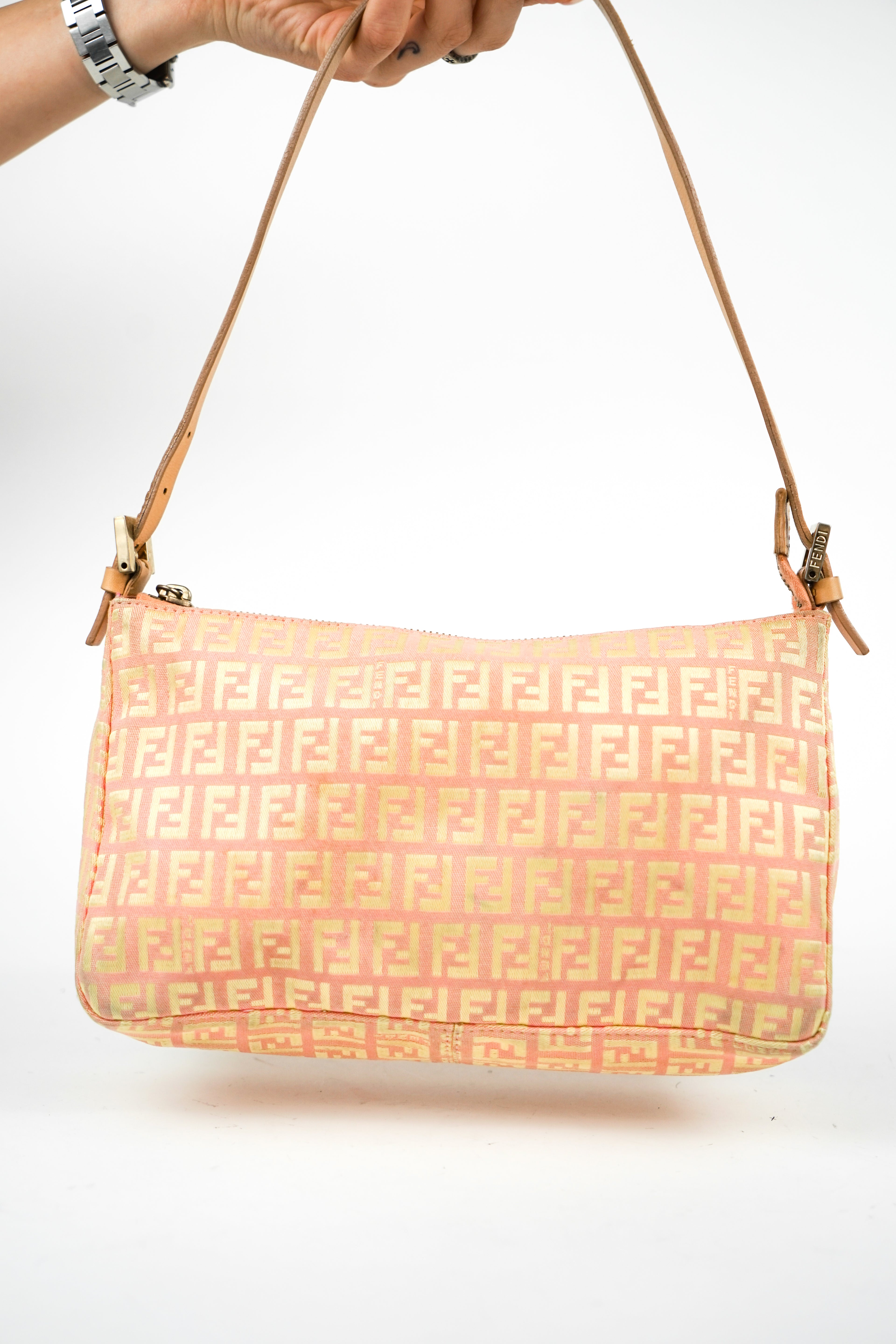Fendi Zucca Monogram Pink Orange Shoulder Bag