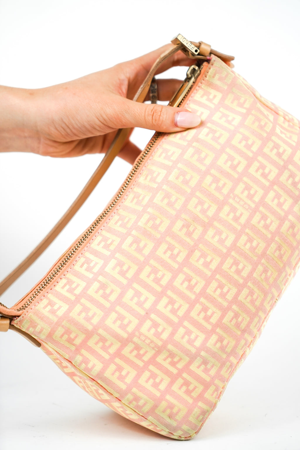 Fendi Zucca Monogram Pink Orange Shoulder Bag