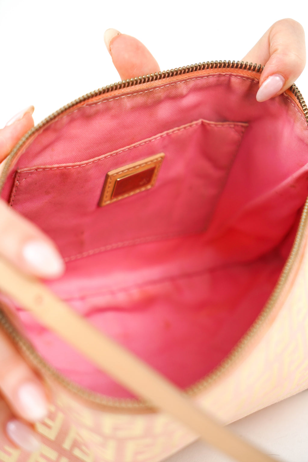 Fendi Zucca Monogram Pink Orange Shoulder Bag