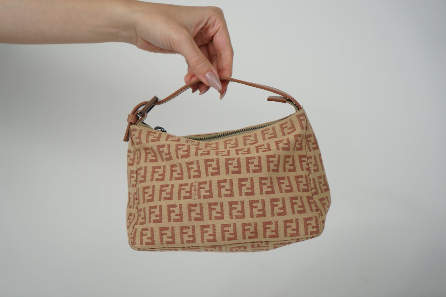 Vintage Fendi Tan and Pink Zucca Print Mini Pochette