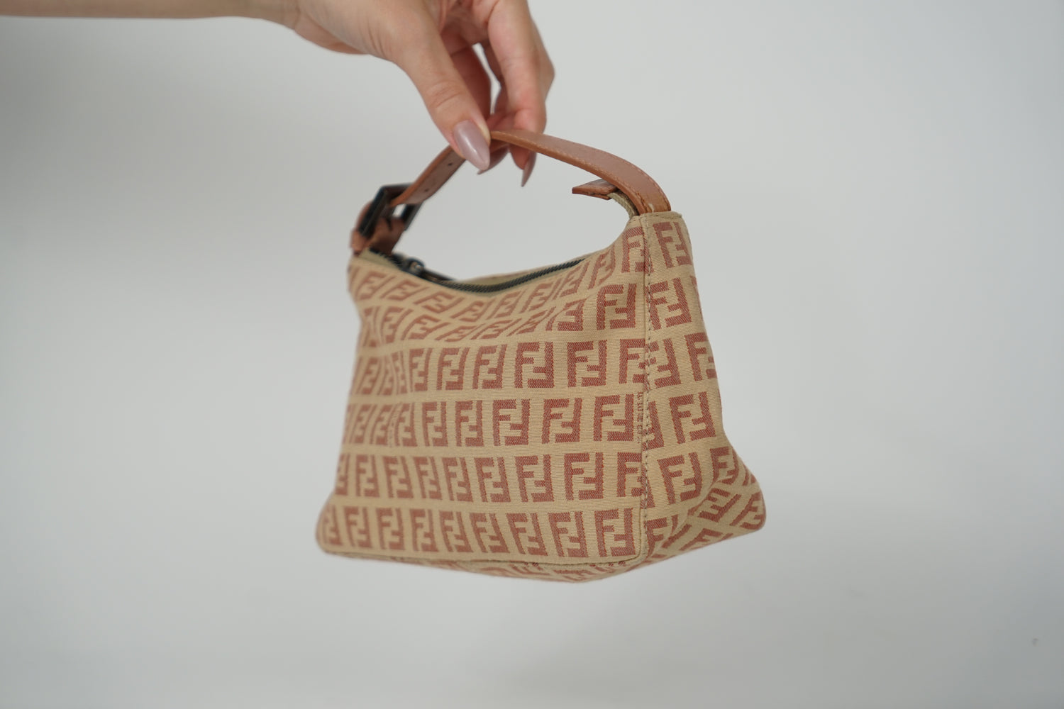 Vintage Fendi Tan and Pink Zucca Print Mini Pochette