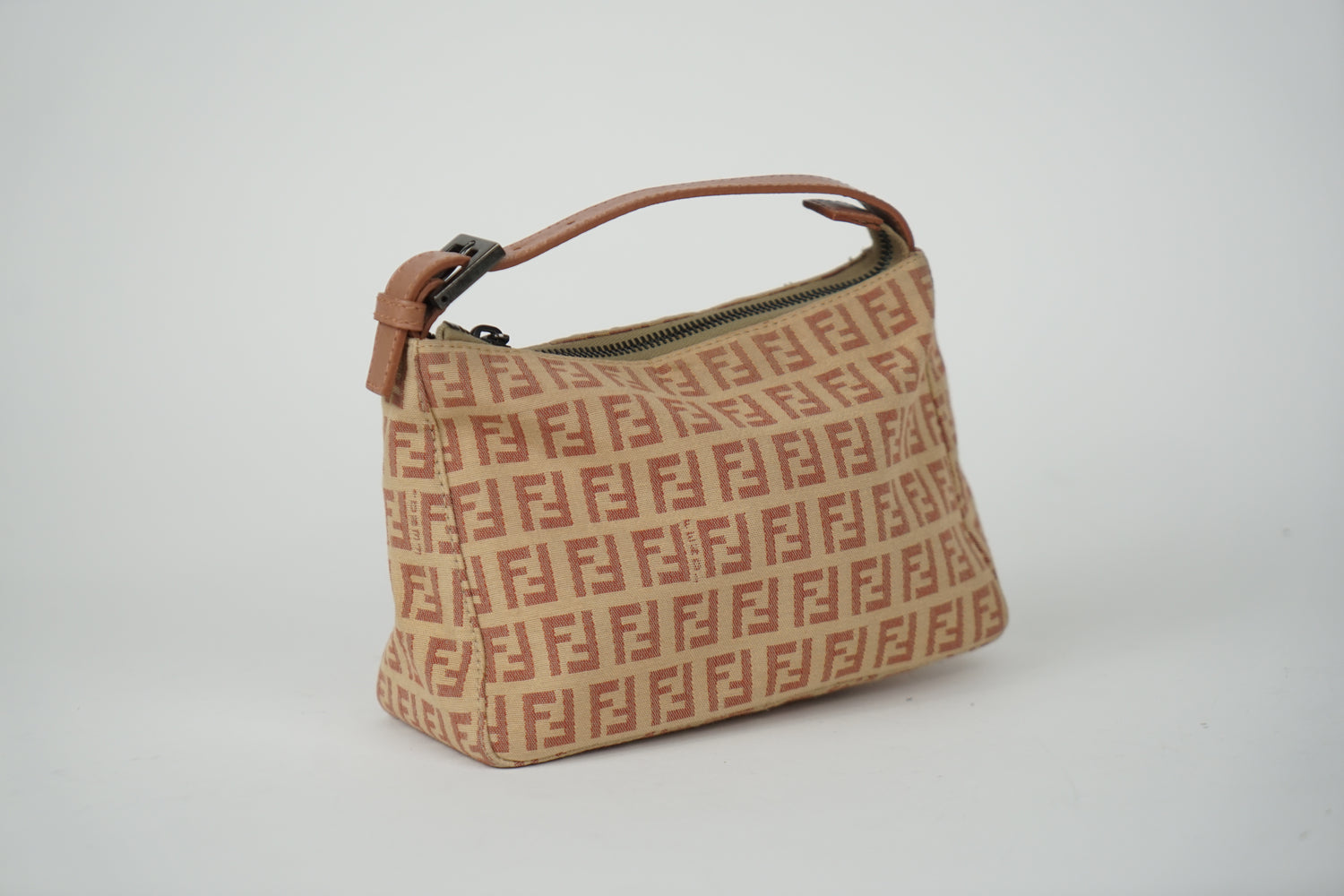 Vintage Fendi Tan and Pink Zucca Print Mini Pochette