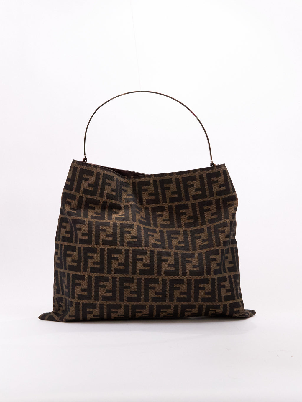 90's Fendi Brown Zucca Monogram Hoop Canvas Tote Bag