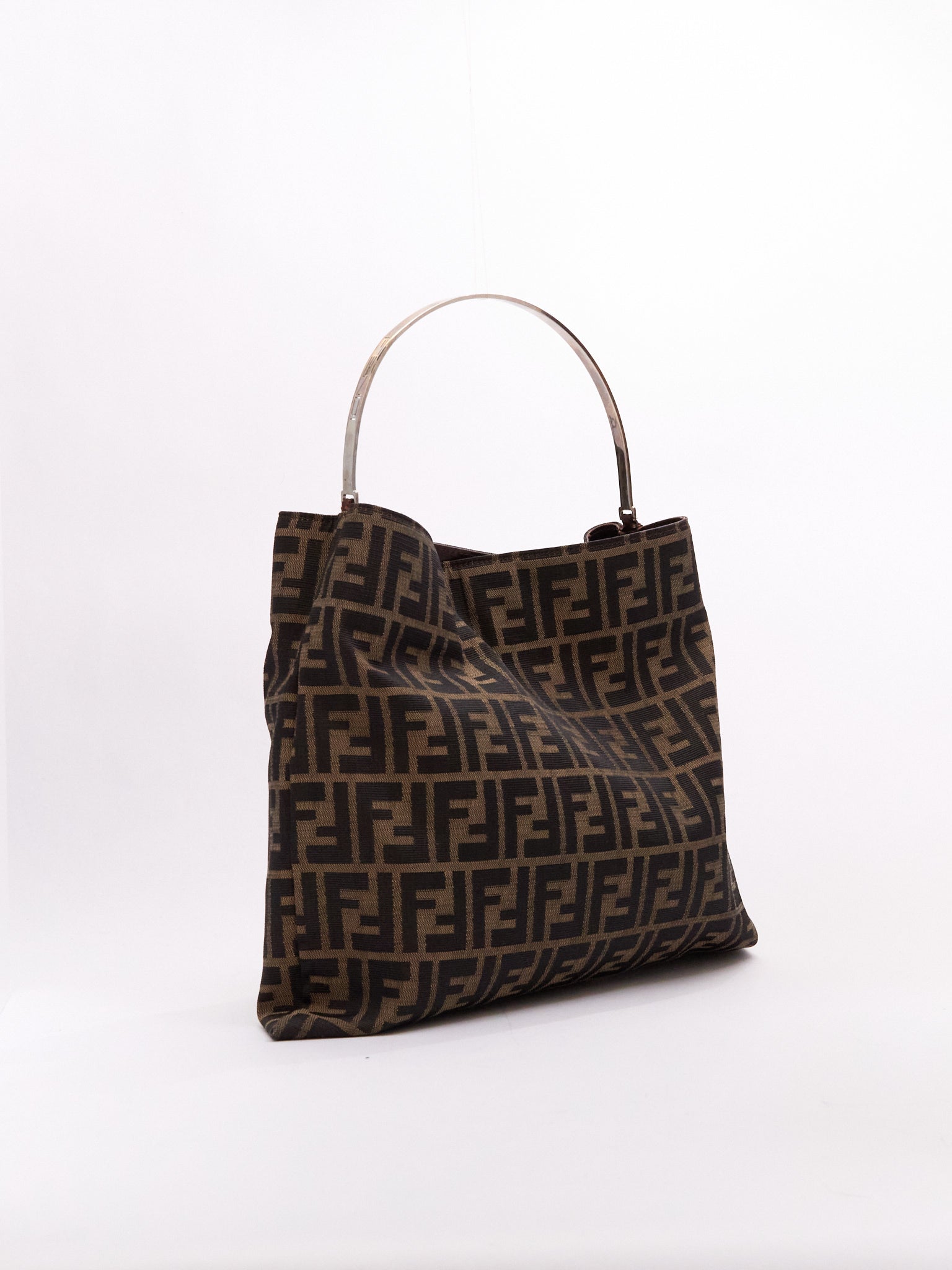 90's Fendi Brown Zucca Monogram Hoop Canvas Tote Bag