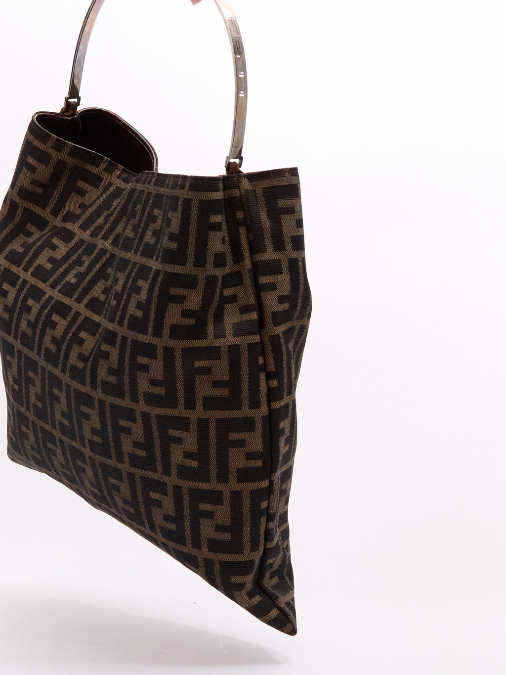 90's Fendi Brown Zucca Monogram Hoop Canvas Tote Bag