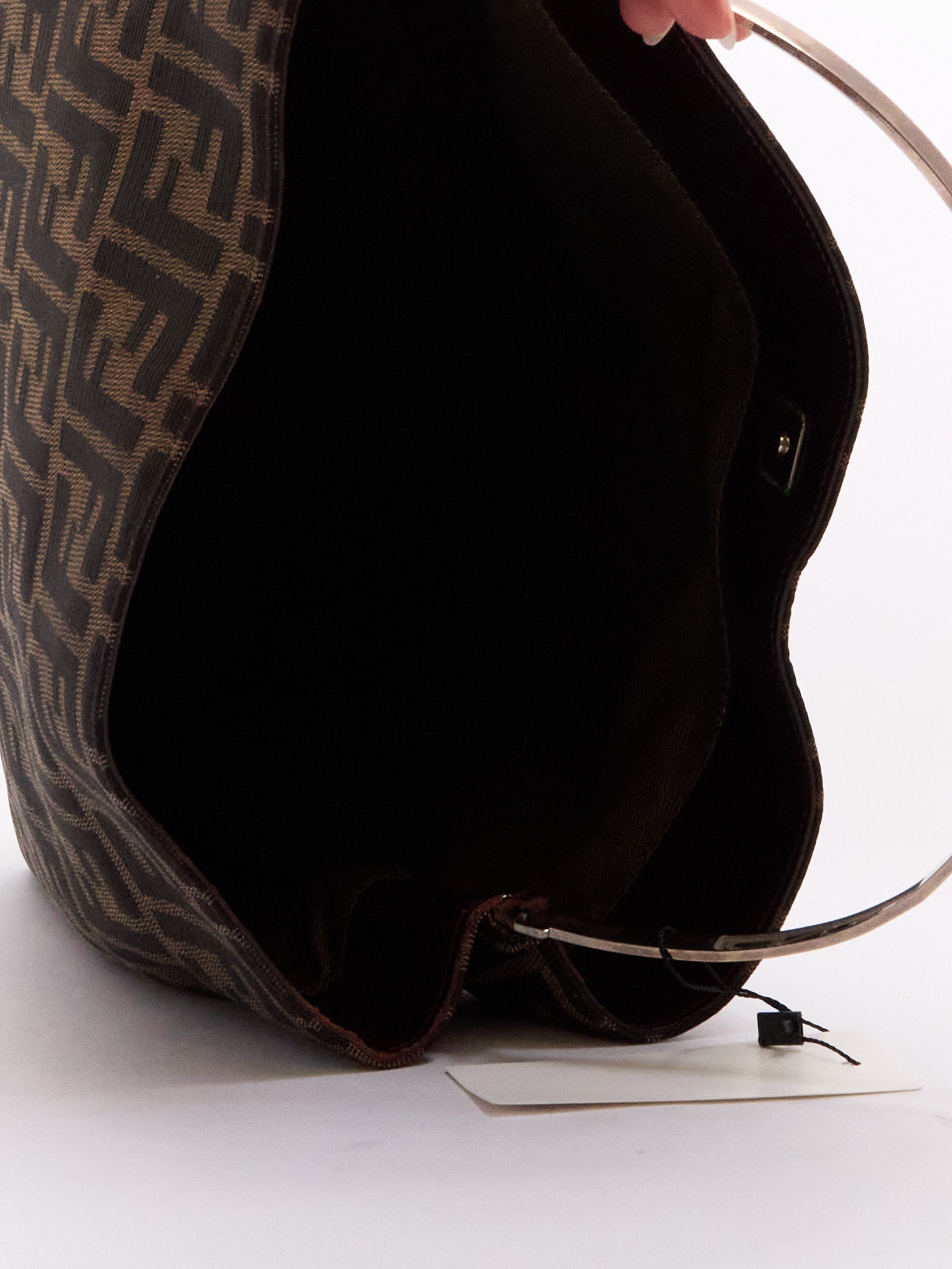 90's Fendi Brown Zucca Monogram Hoop Canvas Tote Bag