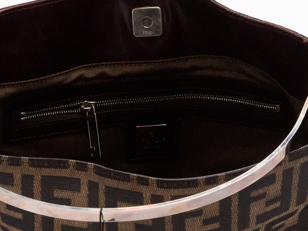 90's Fendi Brown Zucca Monogram Hoop Canvas Tote Bag