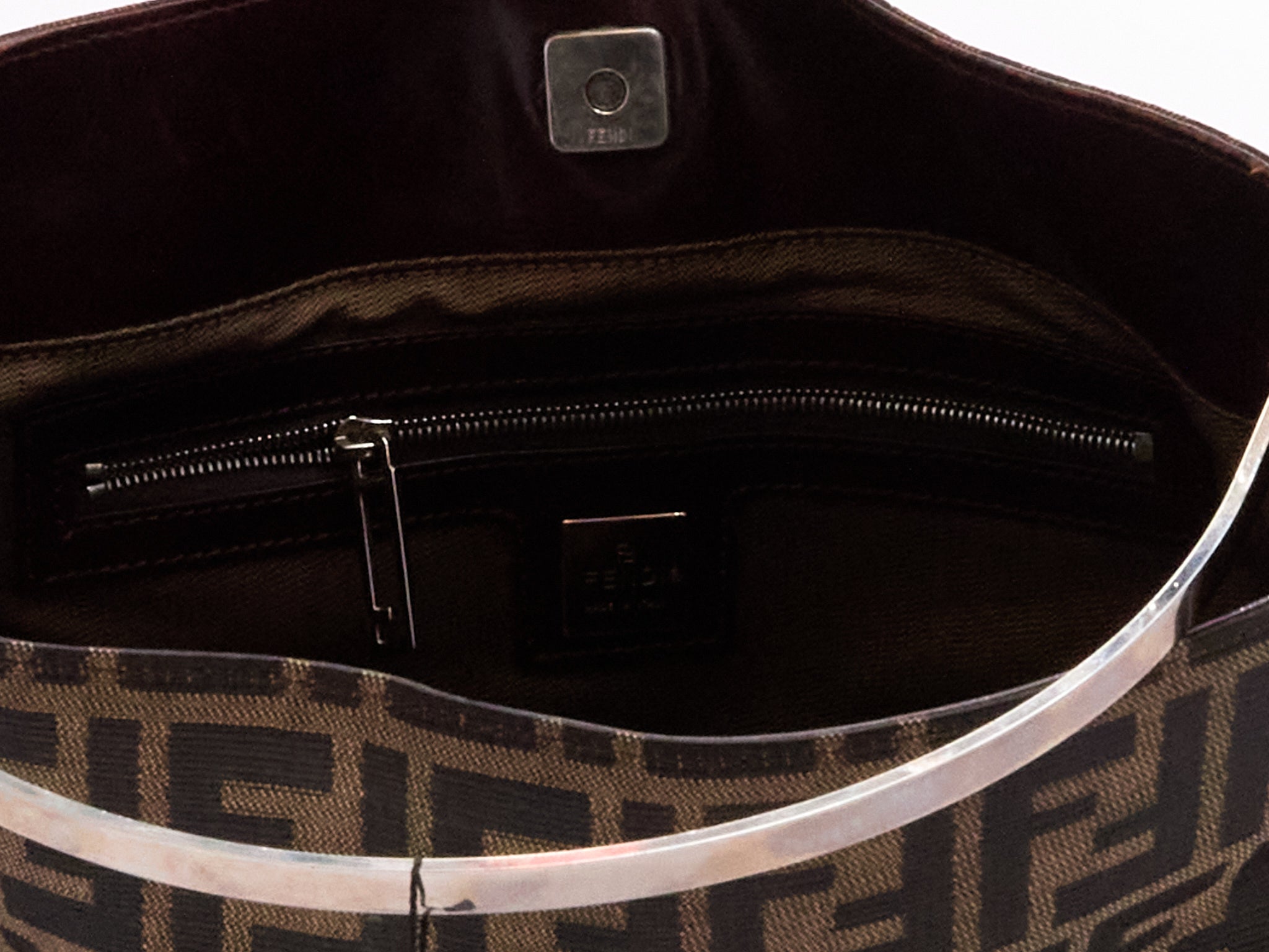 90's Fendi Brown Zucca Monogram Hoop Canvas Tote Bag