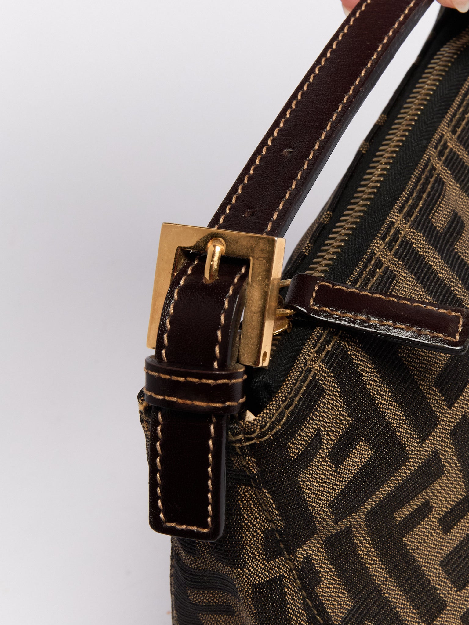 Fendi Brown Monogram Pochette Brown Handle