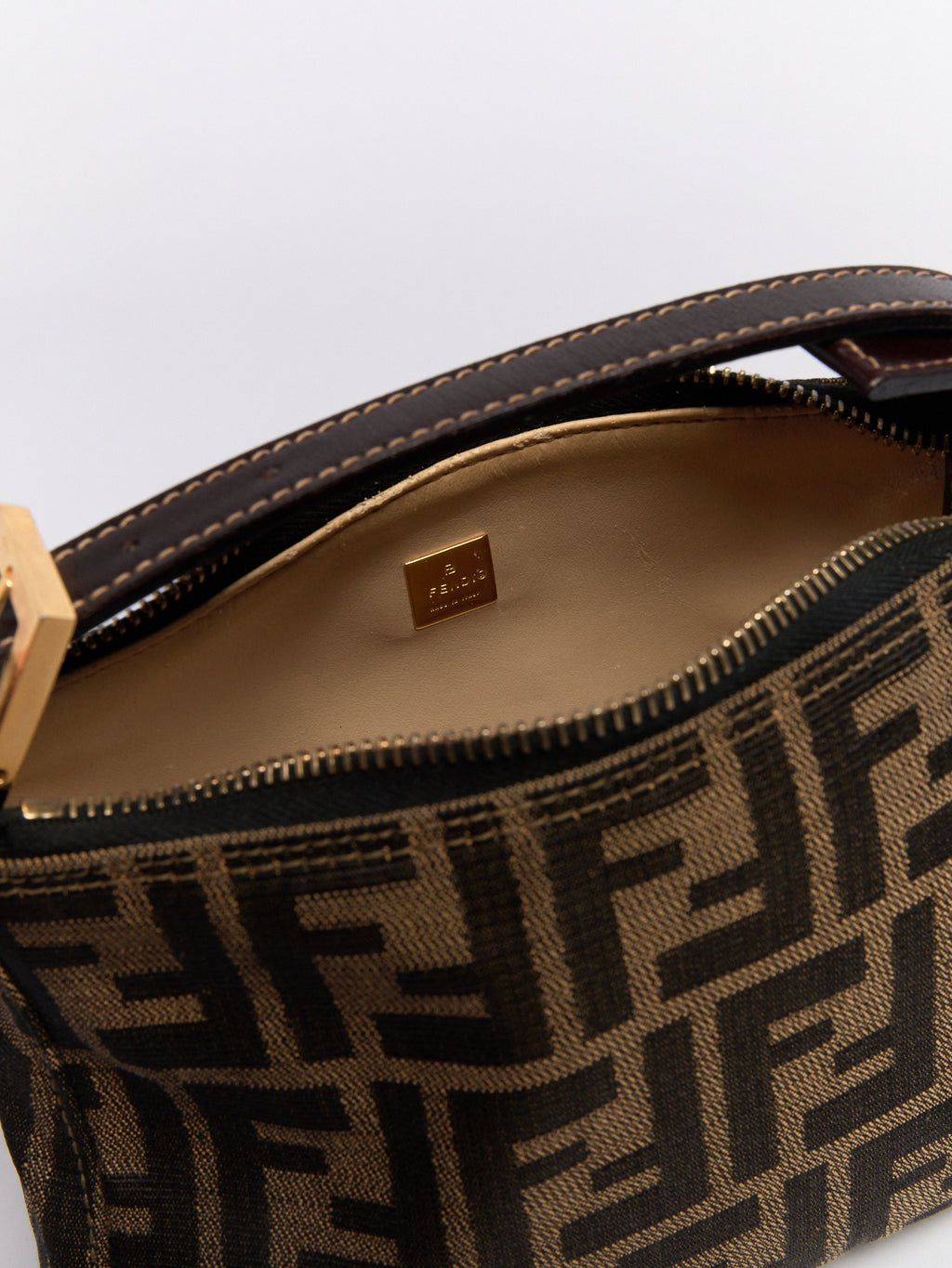 Fendi Brown Monogram Pochette Brown Handle