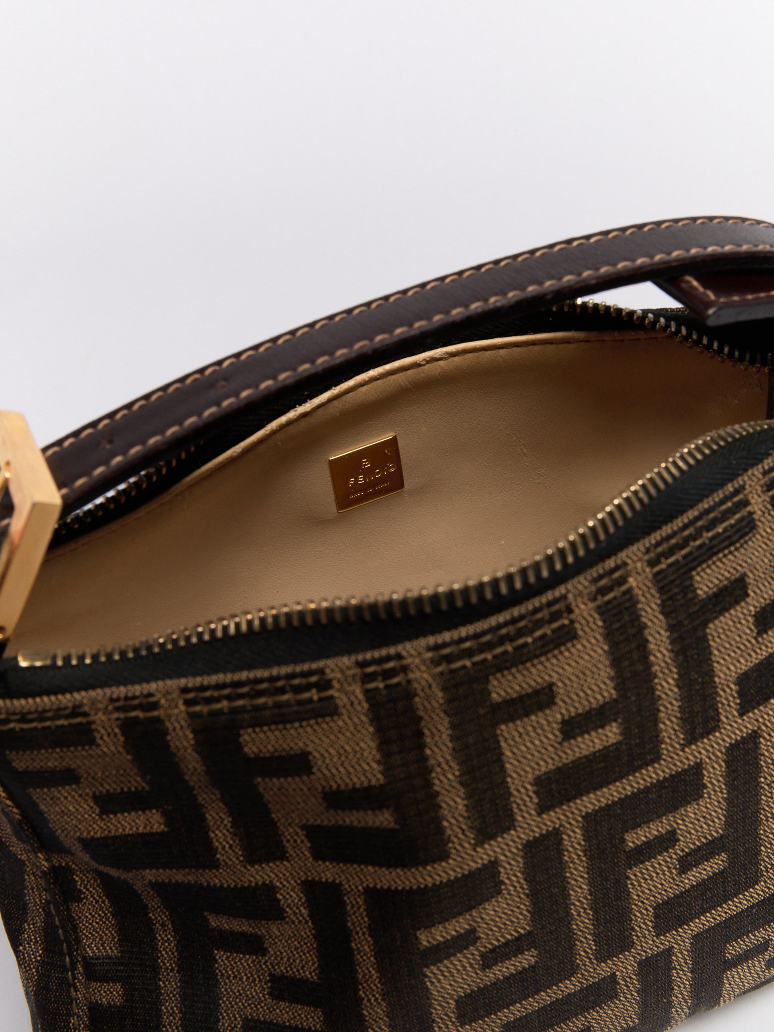 Fendi Brown Monogram Pochette Brown Handle