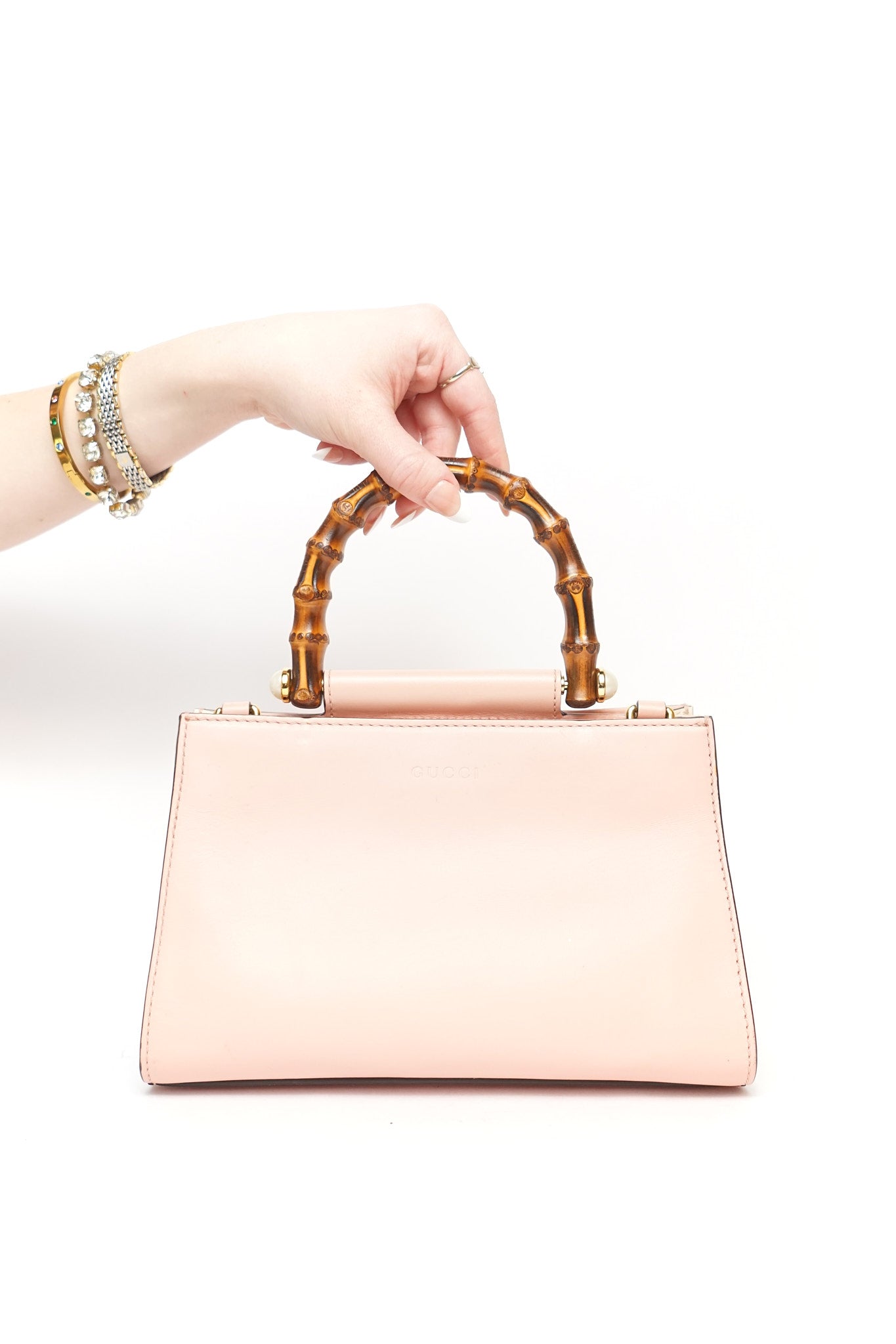 Gucci Pink Leather Bamboo Top Handle Bag