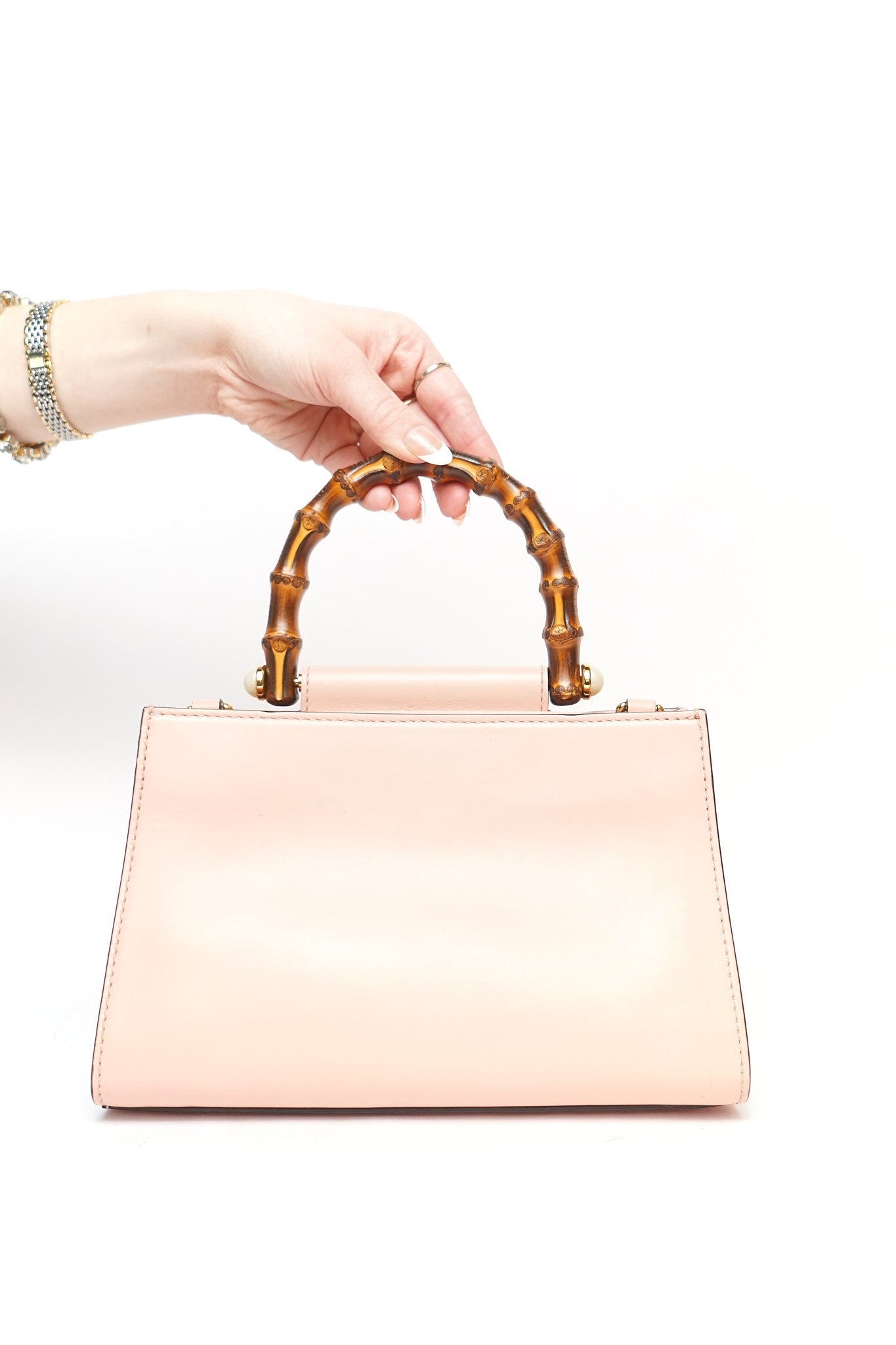 Gucci Pink Leather Bamboo Top Handle Bag